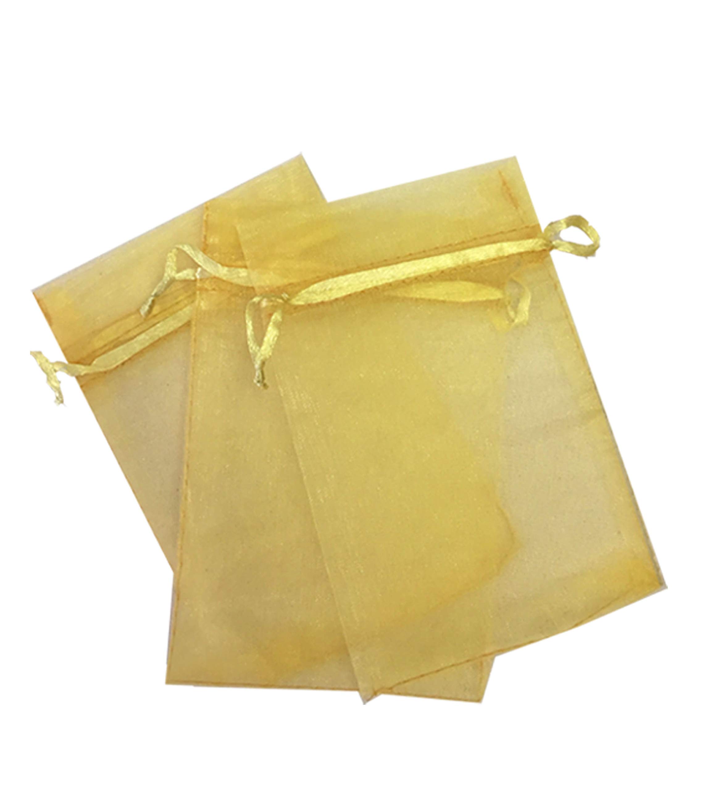 200 Pcs Gold 5x7 Sheer Drawstring Organza Bags for Jewelry, Wedding Favors, Party Gifts & Candy - Premium Gift Pouches for Special Occasions by Kyezi Design and Craft