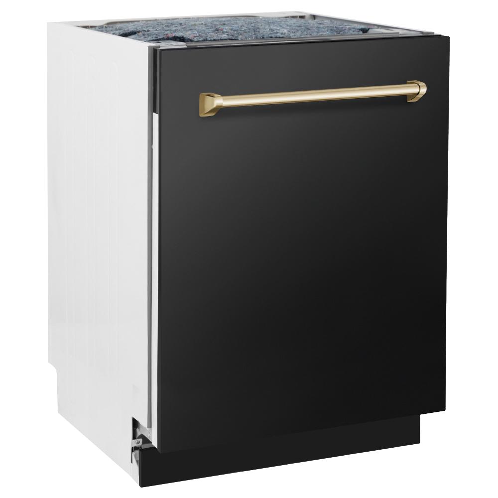 ZLINE Autograph Edition 24-Inch Top Control Tall Tub Dishwasher with 3rd Rack - Black Stainless Steel & Polished Gold Handle, 51dBA Quiet Operation - Perfect for Modern Kitchens, Open Concept Homes & Entertaining Spaces