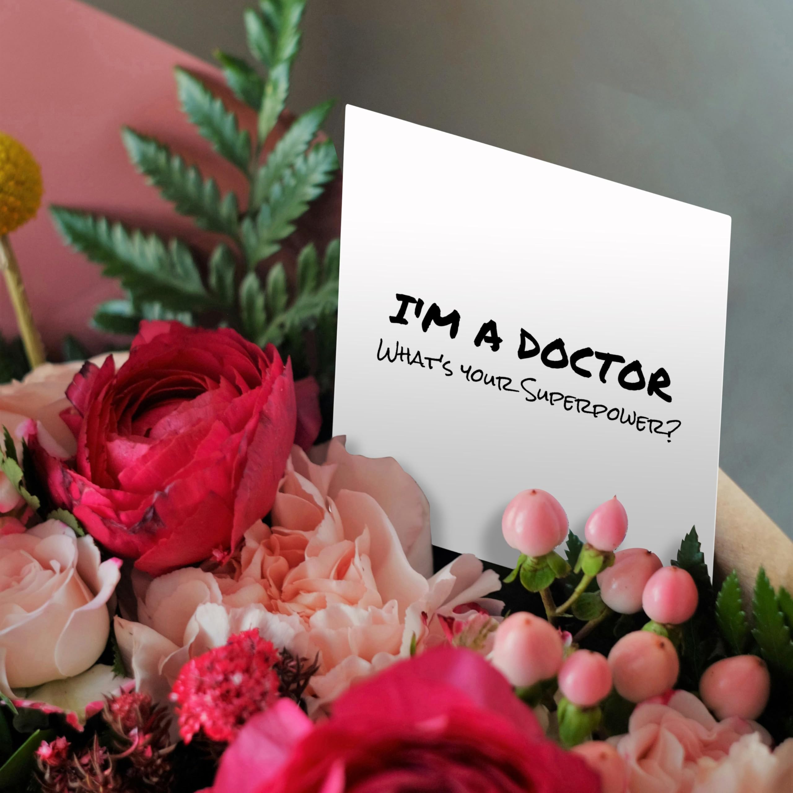 Funny Doctor Greeting Card - 'I'm a Doctor, What's Your Superpower?' - Humorous Medical Profession Gift Card with Typography Design - Perfect for Nurses Week, Graduation & White Coat Ceremony Gifts