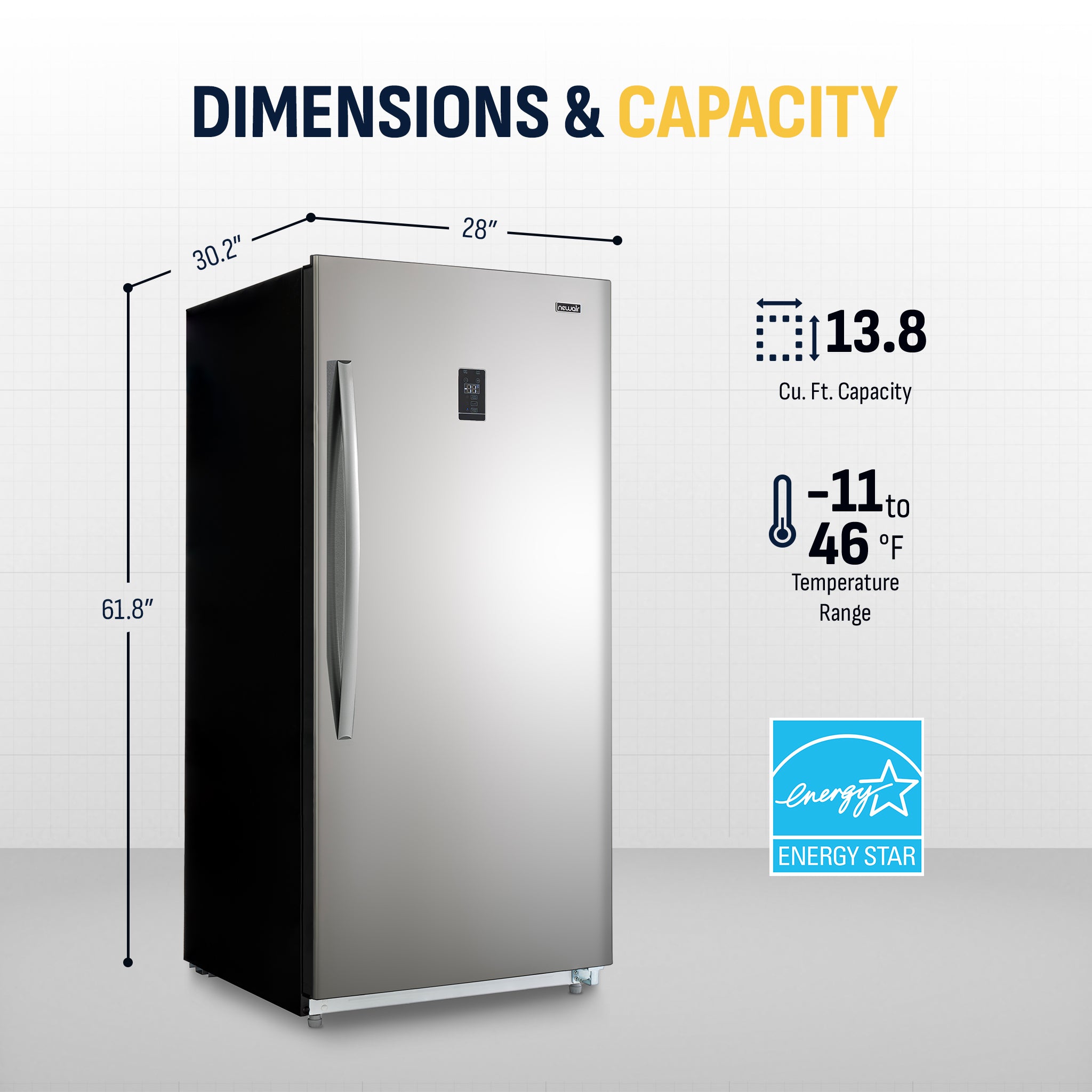 Newair® 13.8 Cu. Ft. Stainless Steel Upright Freezer - Energy Efficient Deep Freezer for Home, Restaurant & Commercial Use - Perfect for Storing Meat, Frozen Foods & Bulk Groceries
