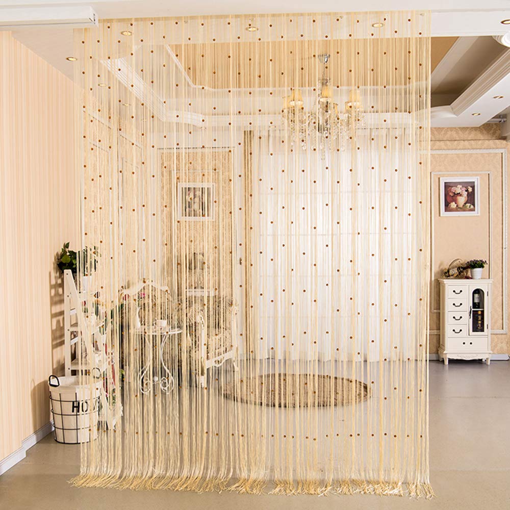 Beaded String Curtains for Door & Window - Decorative Room Divider Tassel Panel 39x78 Inches, Beige - Perfect for Boho Home Decor, Bedroom Partition & Living Room Accent
