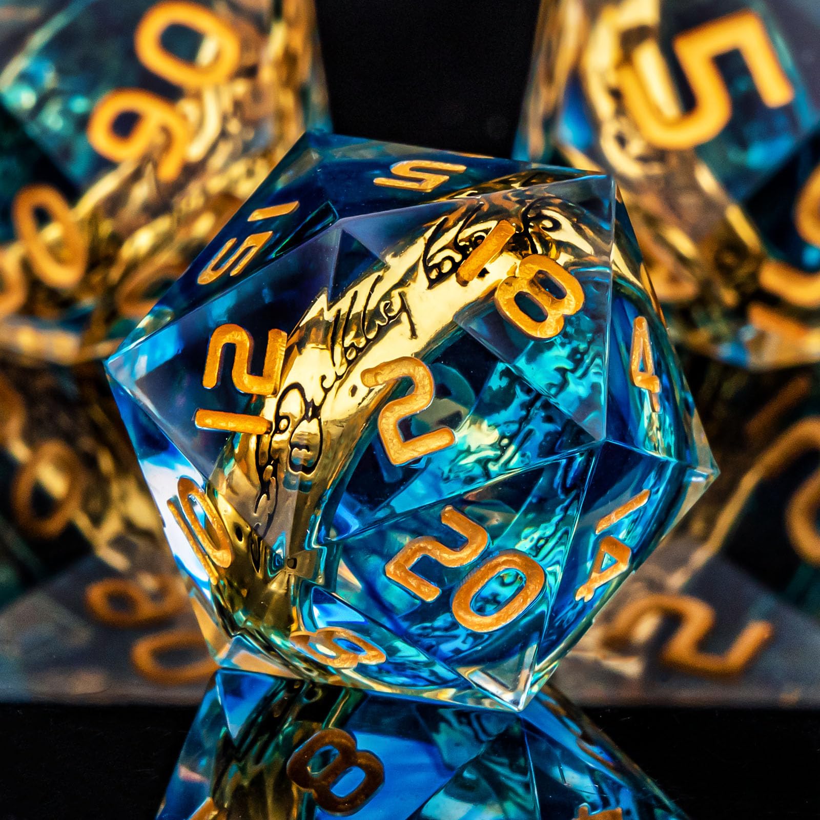 Oukelanwo Resin Sharp Edge Magic Lord of The Rings DND Dice Set - 7 Piece Polyhedral Dungeons and Dragons RPG Dice (D20, D12, D10, D8, D6, D4) with Gift Box - Perfect for D&D Games, LOTR Themed Campaigns & Tabletop Roleplaying Adventures