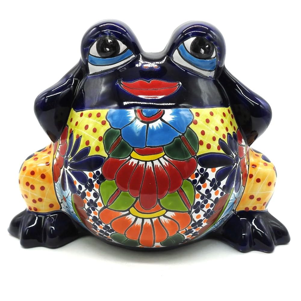 Hand-Painted Sexy Lady Frog Planter - Medium Glazed Ceramic Pot for Indoor & Outdoor Decor - Multi-Colored Puebla Style - Perfect for Succulents, Flowers & Home Garden Decor