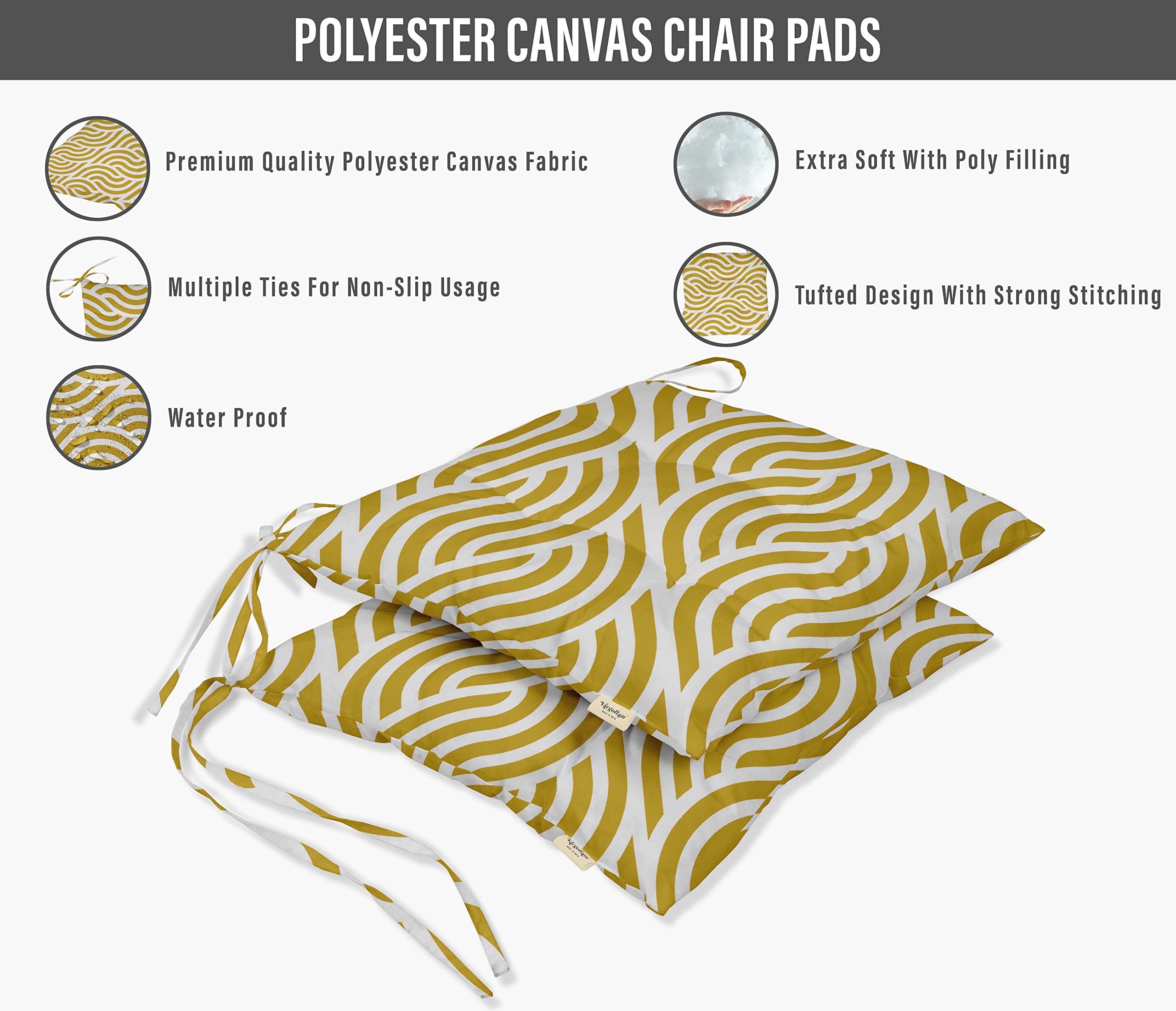 Waterproof 19-inch Square Tufted Patio Cushion Set of 2 - Indoor/Outdoor Furniture Seat Cushions with Abstract Print in Yellow | Perfect for Garden Chairs, Poolside Loungers & Outdoor Dining Sets