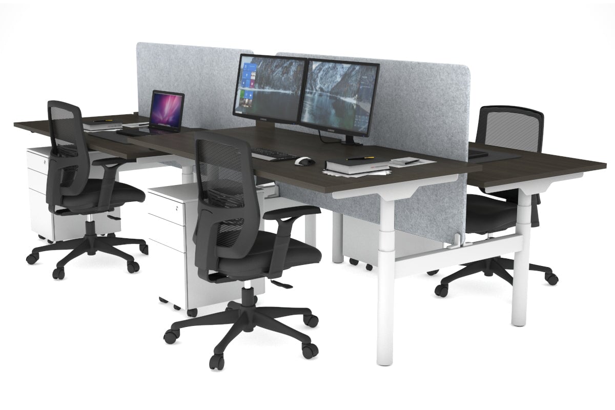 Flexi Premium Height Adjustable 4-Person H Bench Workstation - White Frame [1800L x 800W with Cable Management] - Ideal for Office, Coworking Spaces & Collaborative Work Environments