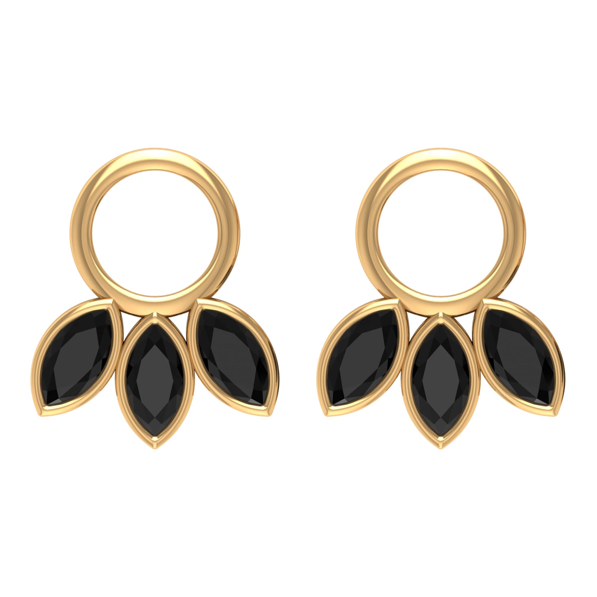 1/2 CT Marquise Cut Black Spinel Stud Earrings for Women - 14K Solid Gold Minimalist Bezel Set Earrings - Elegant Jewelry for Daily Wear, Date Night & Special Occasions