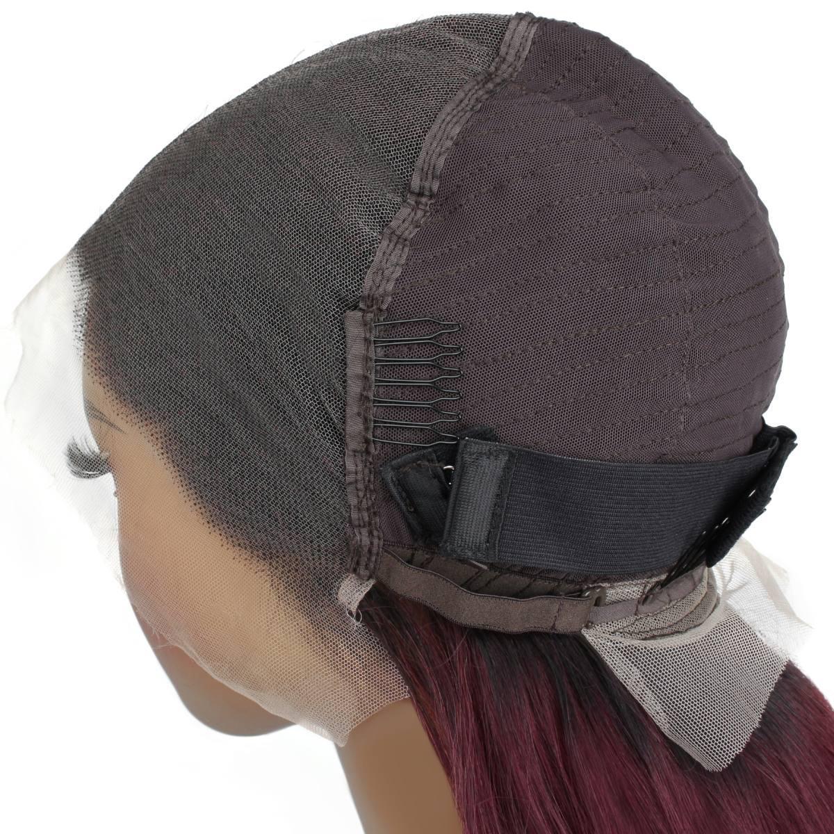 Ombre Burgundy Straight 13x6 HD Lace Front Wig - Natural Looking Human Hair Wig for Women, Heat Resistant & Tangle Free - Perfect for Daily Wear, Cosplay, and Special Occasions
