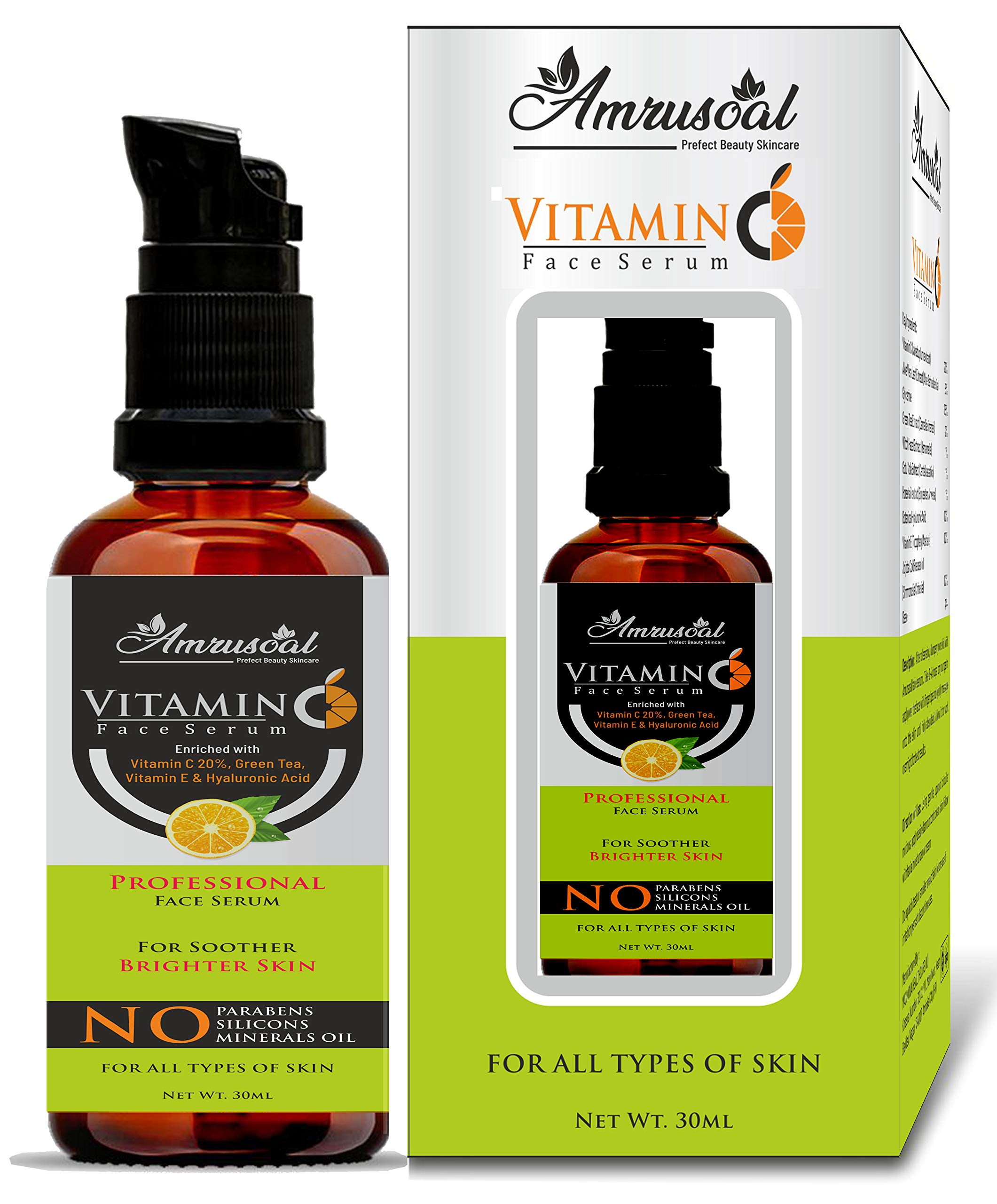 AMRUSOAL Vitamin C Face Serum for Pigmentation, Brightening & Anti-Aging | Dark Spot Corrector, Acne Treatment & Wrinkle Reducer | Boosts Collagen for Radiant Skin | 30ml | Perfect for Daily Skincare Routine & Nighttime Regimen