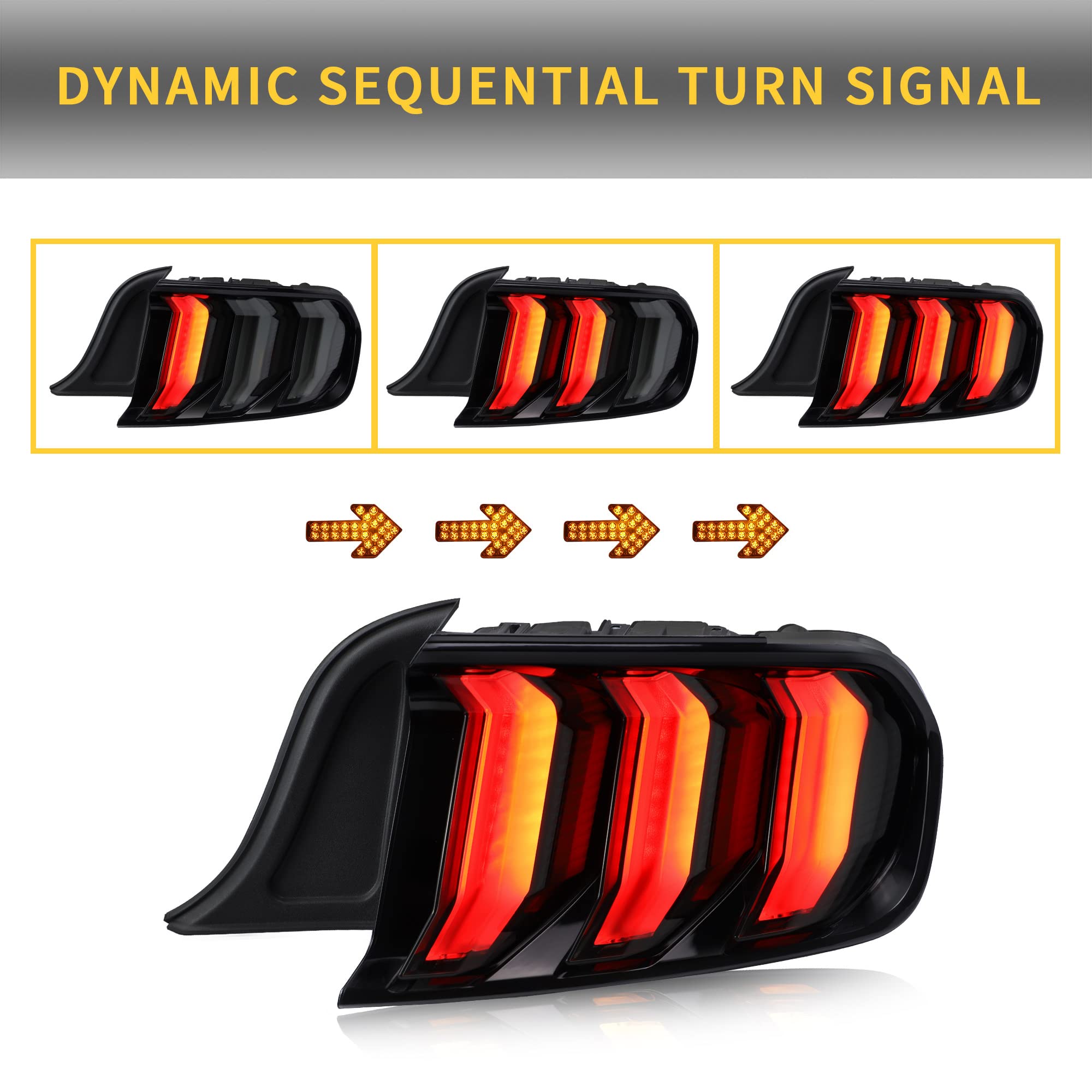 VLAND Full LED Tail Lights Assembly for 2015-2020 Ford Mustang - Smoked Lens Sequential Turn Signal Taillight Kit (Driver & Passenger Side) | Enhanced Night Visibility & Modern Style Upgrade