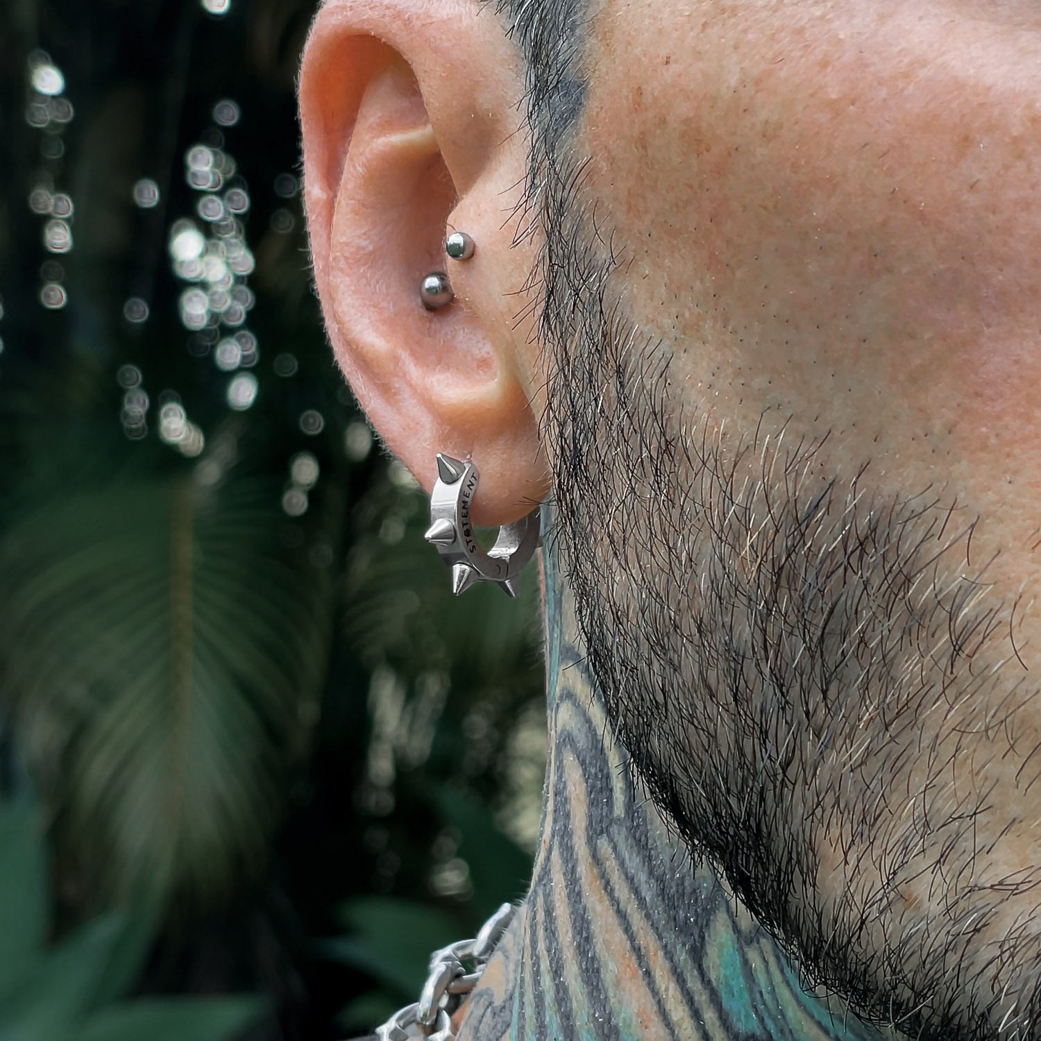 8mm Spiked Hoop Earrings for Women - Punk Gothic Silver Stainless Steel Chunky Earrings - Perfect for Concerts, Parties and Edgy Fashion Looks