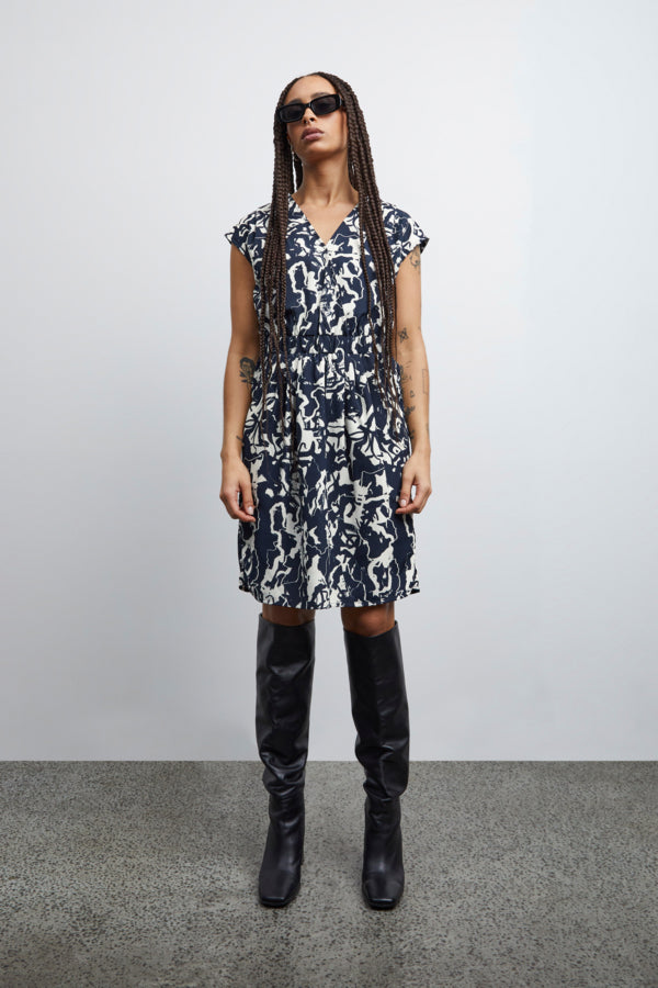 Bruce Dress (Total Eclipse) - Elegant Floral Print Summer Dress for Women - Perfect for Parties, Weddings & Casual Outings
