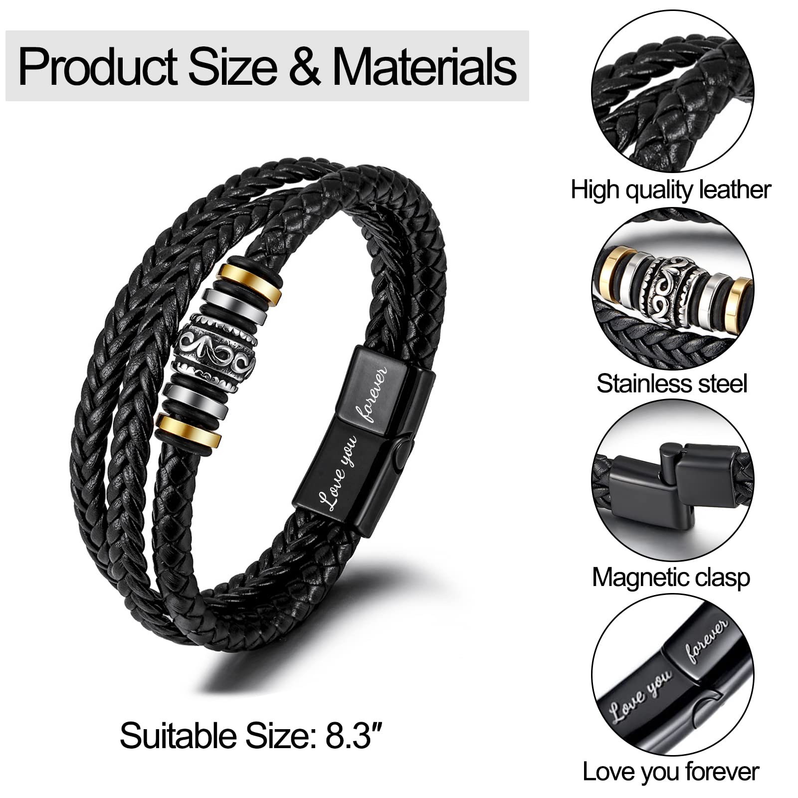 Handmade Braided Leather Bracelet for Men & Boys - Thoughtful Grandson, Son, Brother, Nephew Gift from Grandma or Mom - Perfect for Birthdays, Holidays & Special Occasions