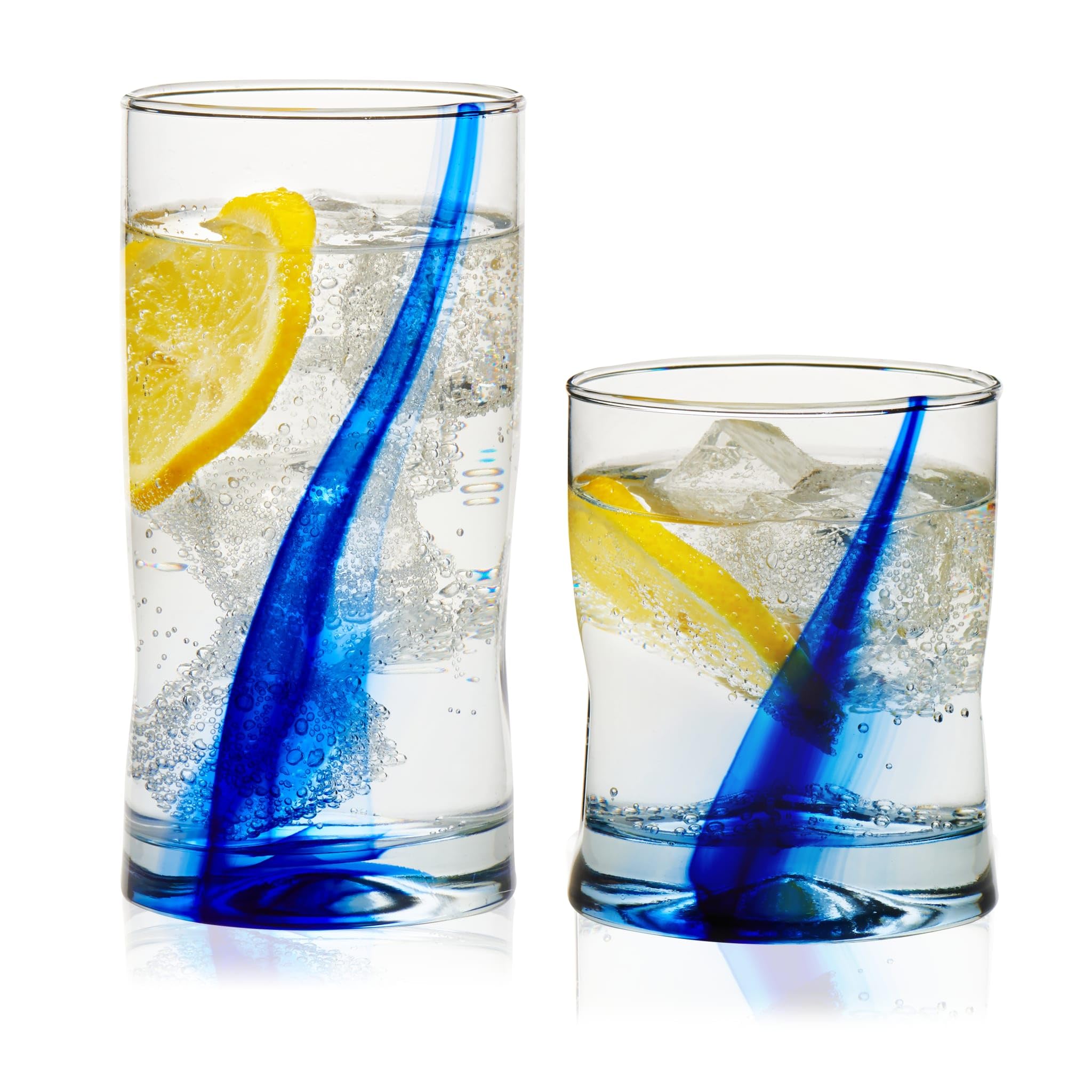 Libbey 99104 Blue Ribbon 16-Piece Glassware Set - Clear Tumbler & Rocks Glasses, Dishwasher Safe Drinkware for Cocktails, Iced Coffee & Entertaining