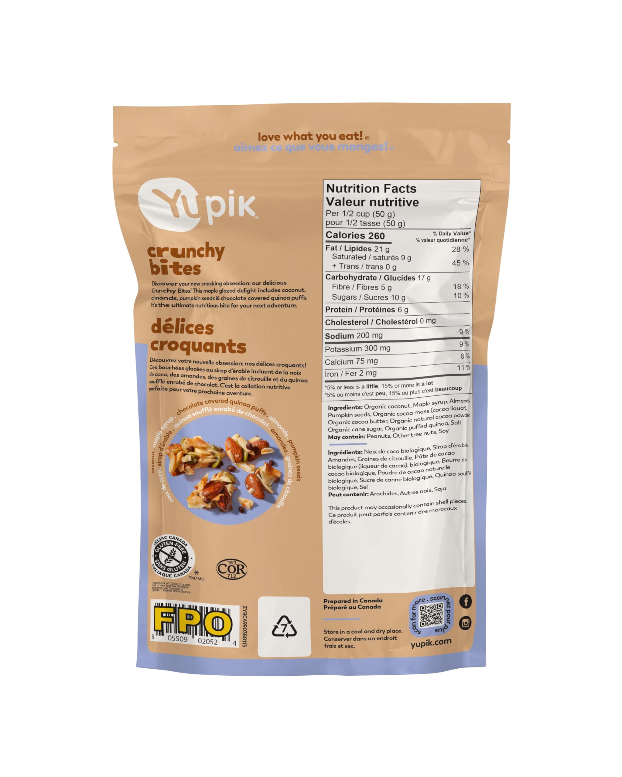Yupik Coco Almond Crunchy Bites - 113g Gluten-Free, Kosher, Non-GMO Maple Glazed Snack with Coconut Clusters, Almonds, Chocolate Quinoa Puffs & Pumpkin Seeds | Healthy Nutritious Snacks for Office, Hiking & On-the-Go Energy Boost
