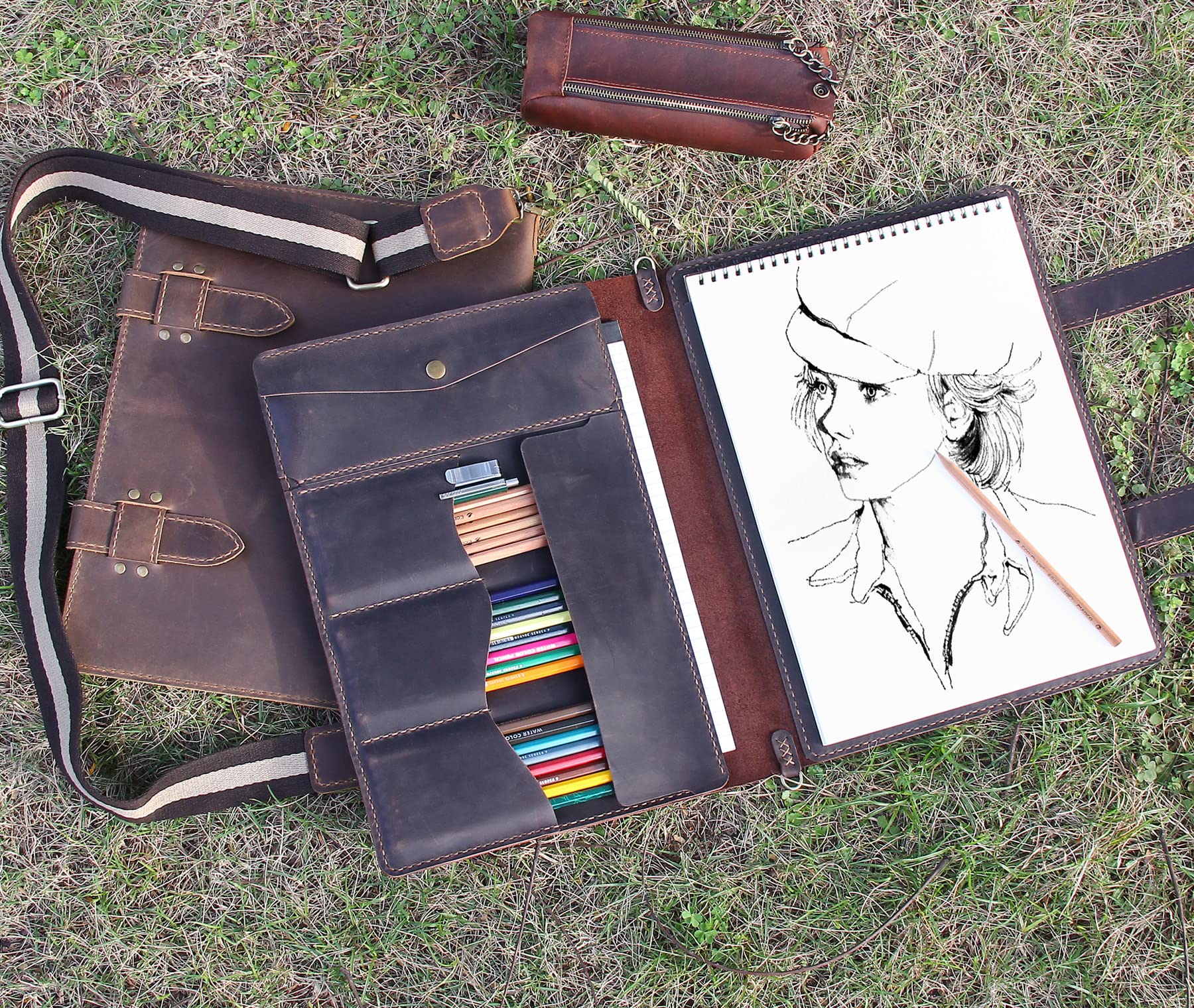 Robrasim Handmade Leather Sketchbook Cover - Premium Artist Sketch Pad Holder for 9
