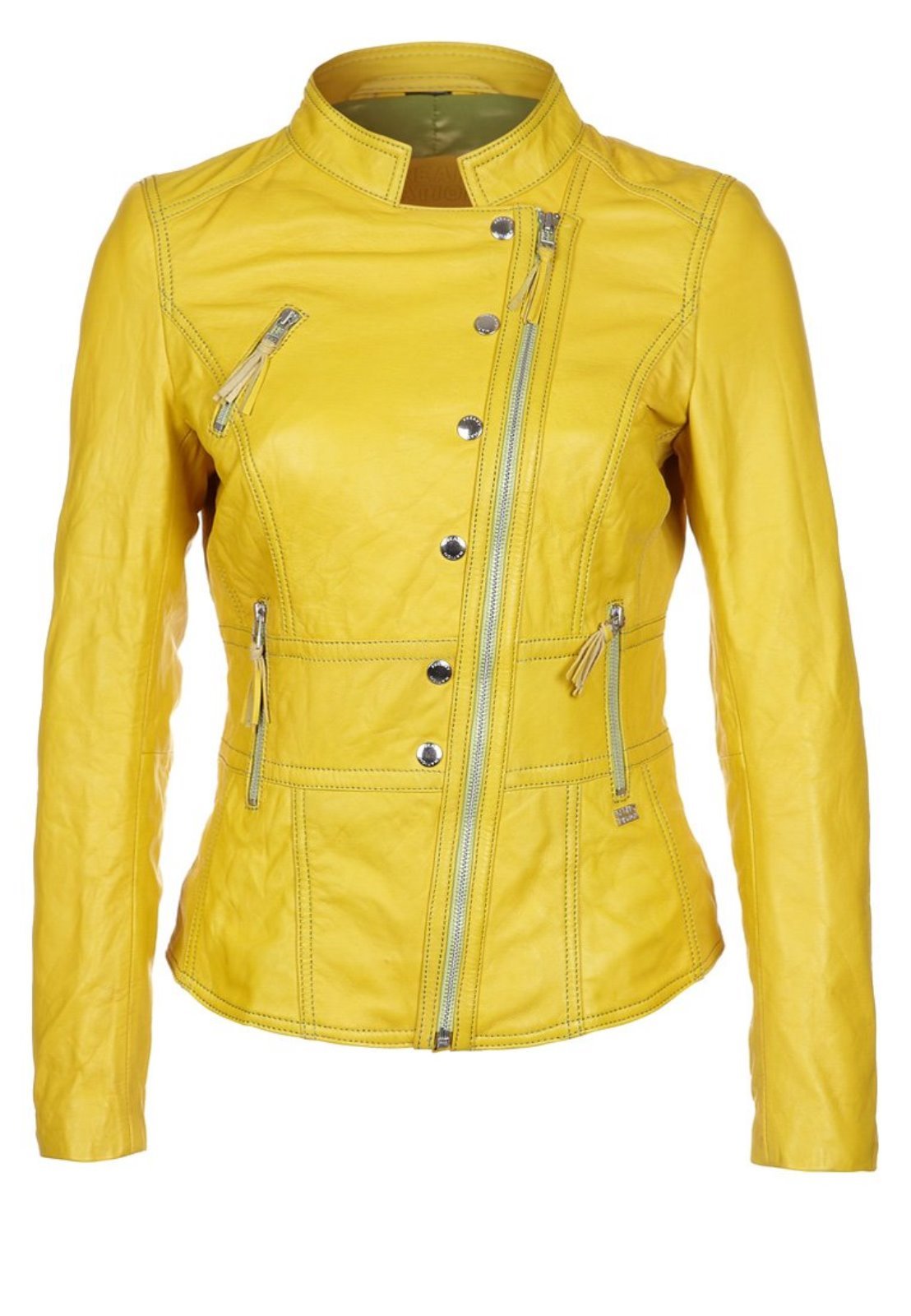 EXCENT OUTERWEAR Women's Genuine Leather Motorcycle Jacket - Bomber Biker Style, Large Size, Vibrant Yellow - Perfect for Riding, Casual Outfits & Street Fashion