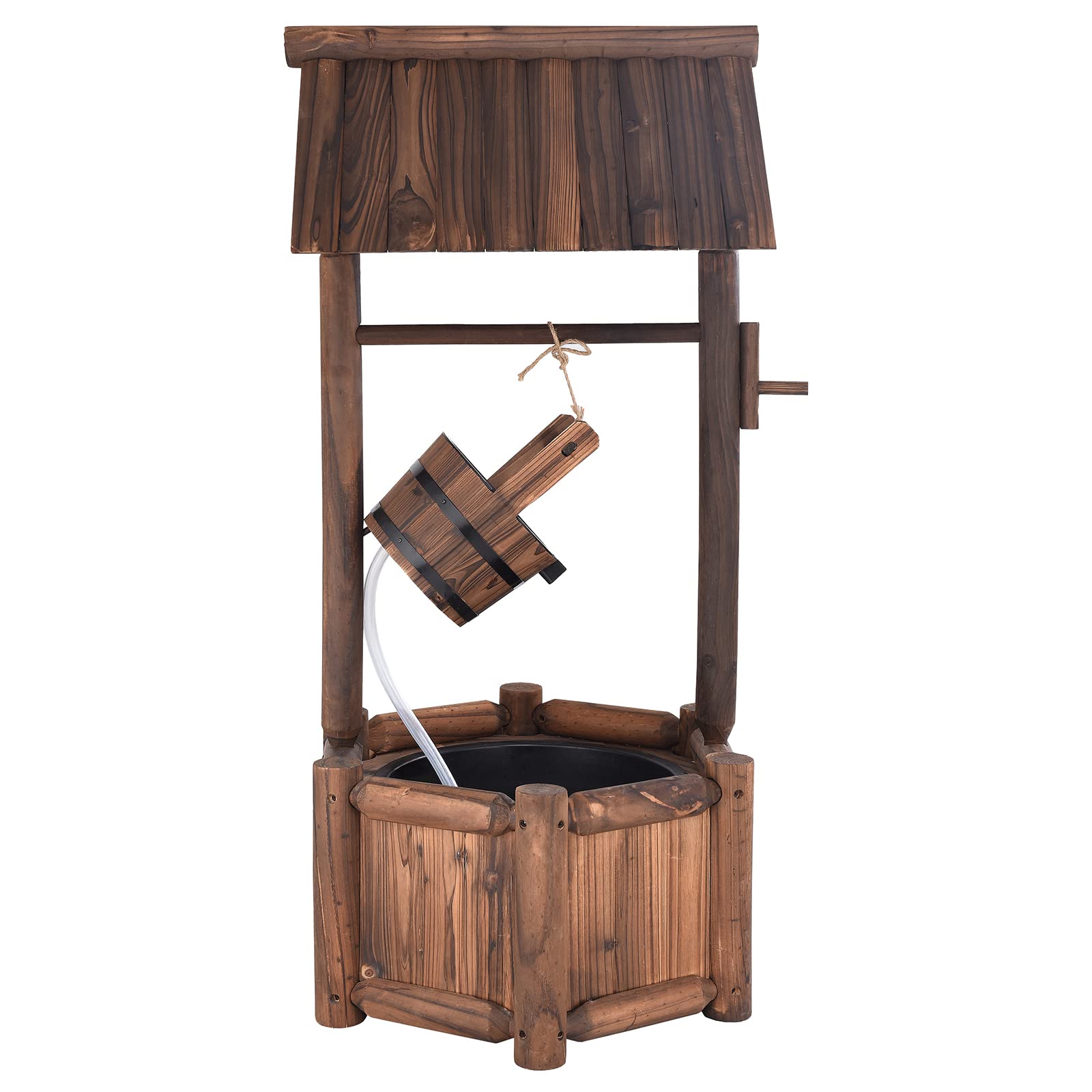 Giantex Rustic Wooden Wishing Well Water Fountain with Electric Pump - Outdoor Freestanding Decorative Waterfall Feature for Backyard, Patio, Garden & Lawn - Perfect for Relaxation, Meditation & Landscape Decor