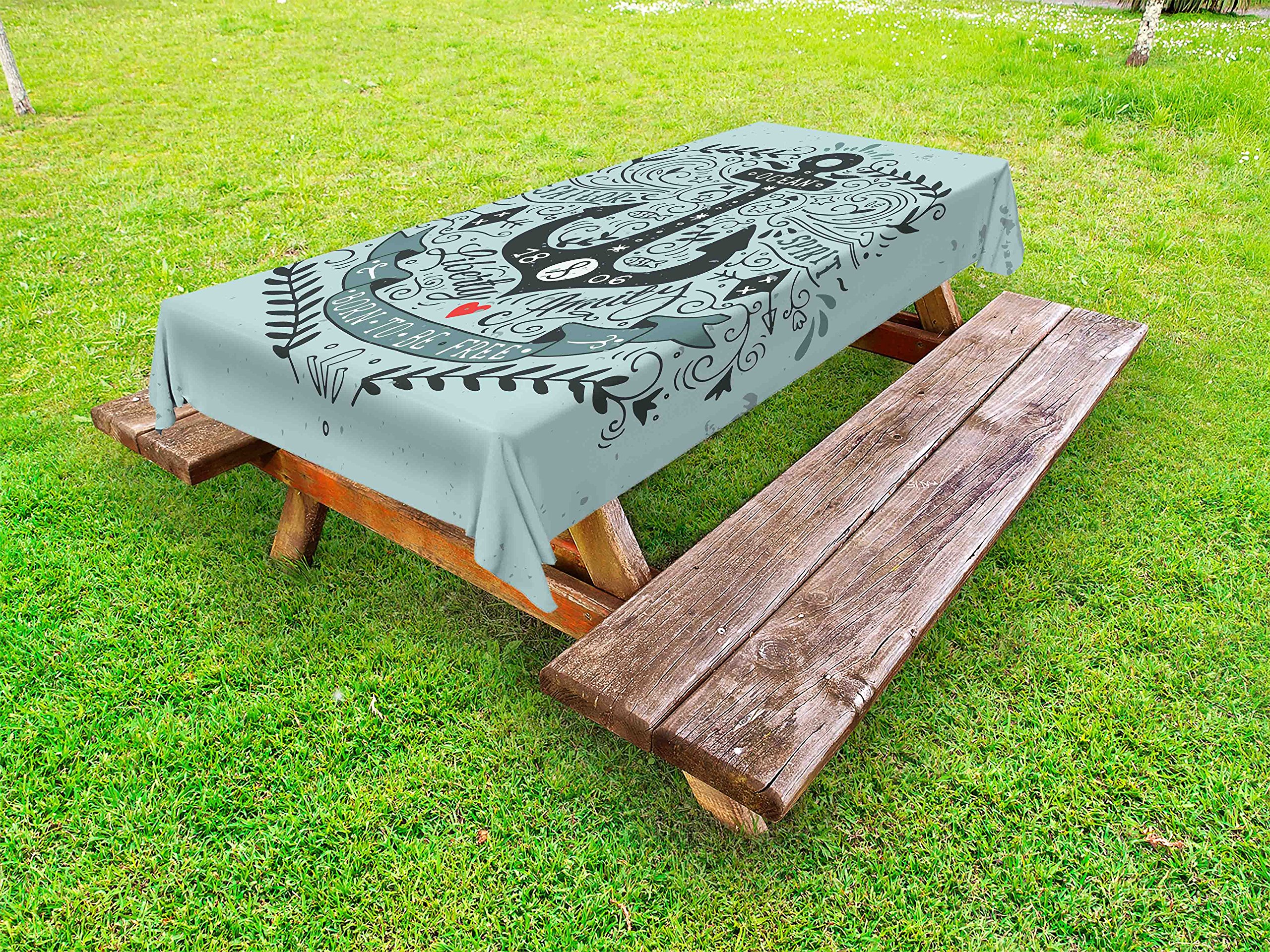 Ambesonne Navy Blue Vintage Anchor & Floral Sailor Tablecloth - Washable Outdoor Picnic Table Cover 58