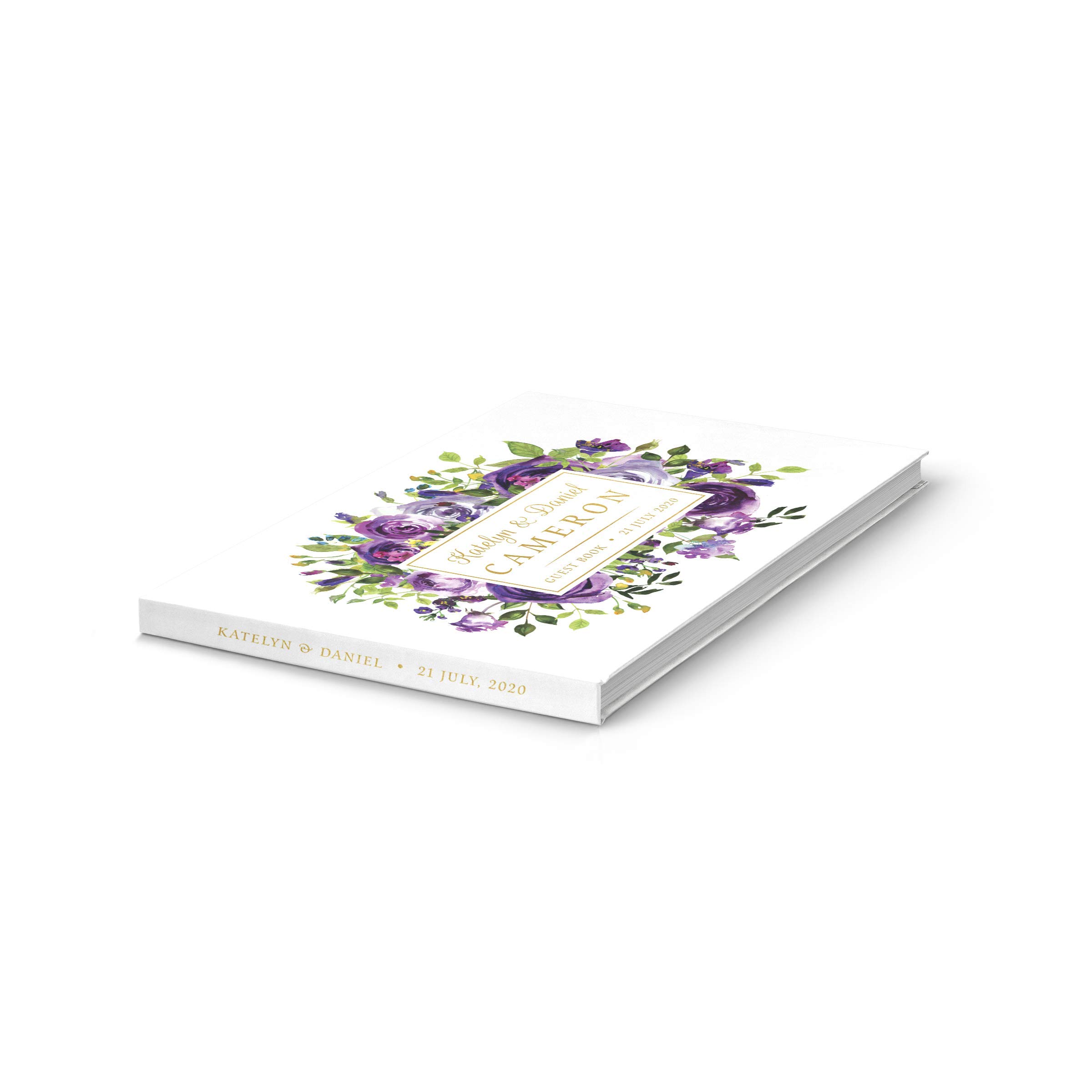 Elegant Purple Floral Wedding Guest Book with Gold Foil - Personalized Keepsake for Bridal Showers, Receptions & Anniversary Celebrations