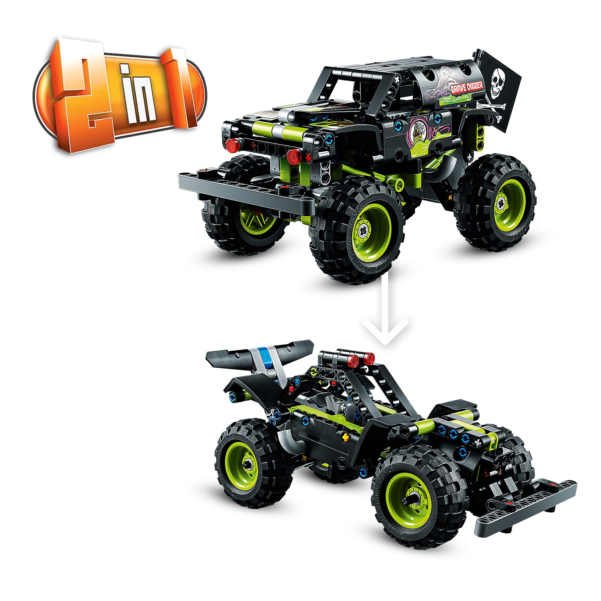 LEGO 42118 Technic Monster Jam Grave Digger - 2-in-1 Monster Truck & Off-Road Buggy Building Toy Kit, STEM Construction Set for Kids Ages 7+, Perfect Gift for Boys & Girls - Ideal for Playtime, Birthday Presents & STEM Learning Activities