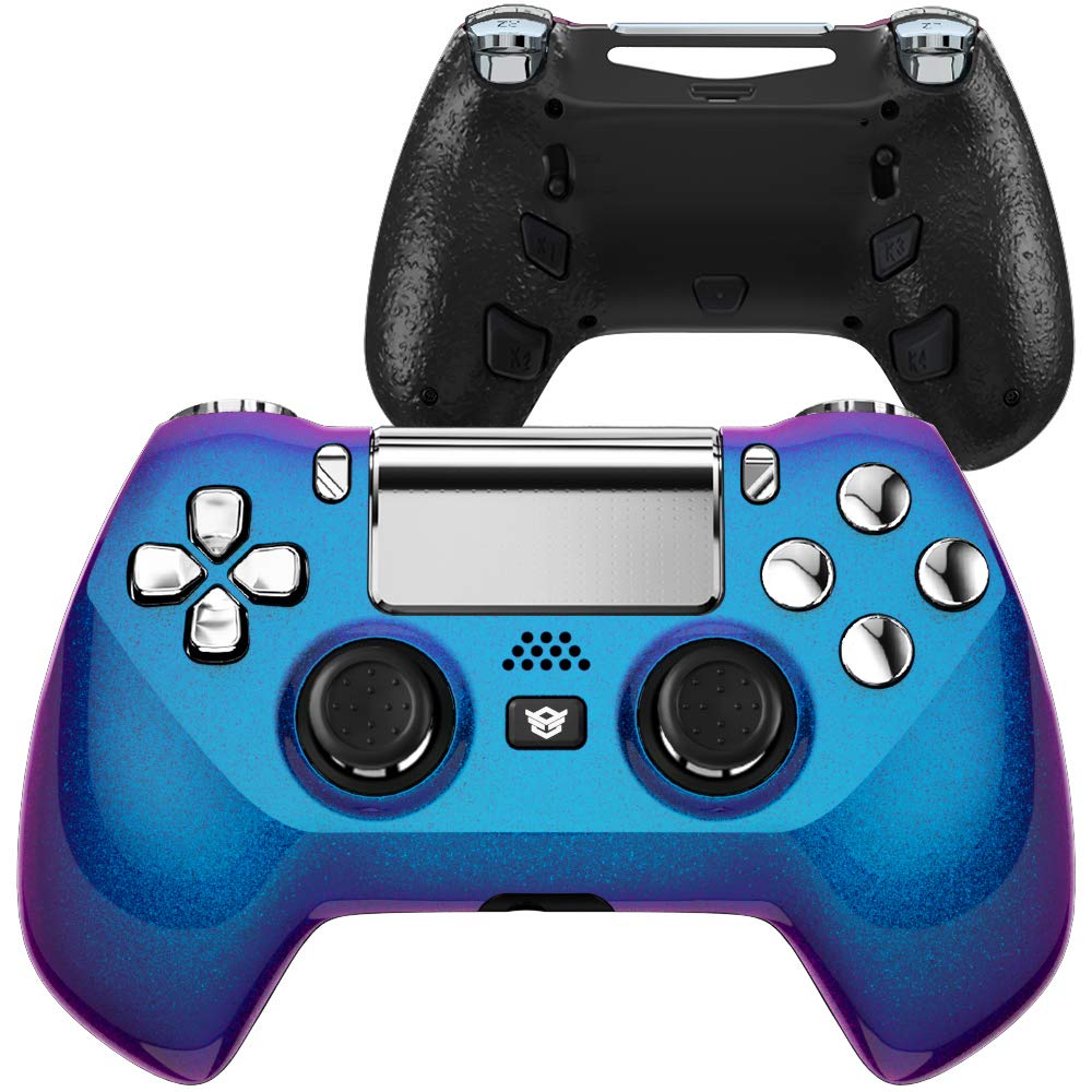 HexGaming Custom Hyper Controller for PS4 - 4 Programmable Buttons, Replaceable Thumbsticks, Fast Shot Trigger, Wireless Esports Gamepad for FPS Gaming (Silver Chameleon) | Perfect for Competitive PC & Console Gaming, Professional Tournaments, and Online Multiplayer Battles
