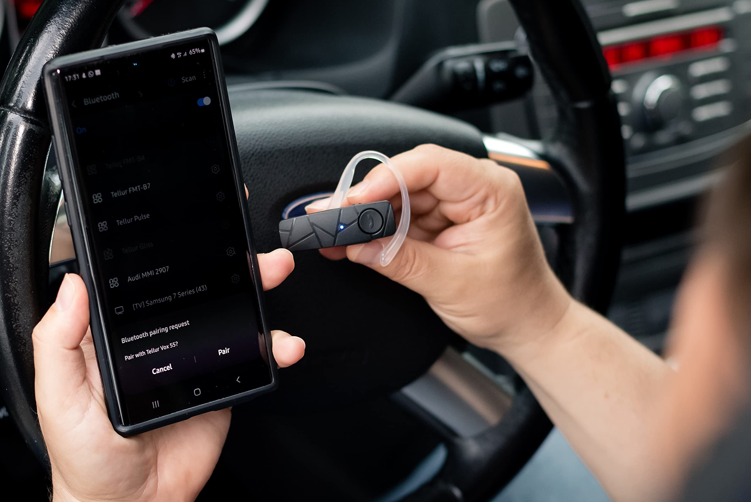 TELLUR VOX 55 Bluetooth Headset - Wireless Earpiece with BT 5.2, Multipoint Dual Device Connectivity, 360° Rotatable Hook for Left/Right Ear - Compatible with iPhone & Android - Perfect for Driving, Office Calls & Online Meetings