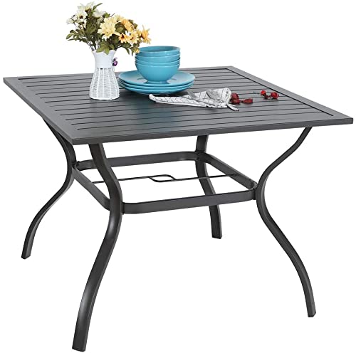MFSTUDIO 37 Inch Square Metal Patio Dining Table - Black Steel Outdoor Bistro Table with 1.57
