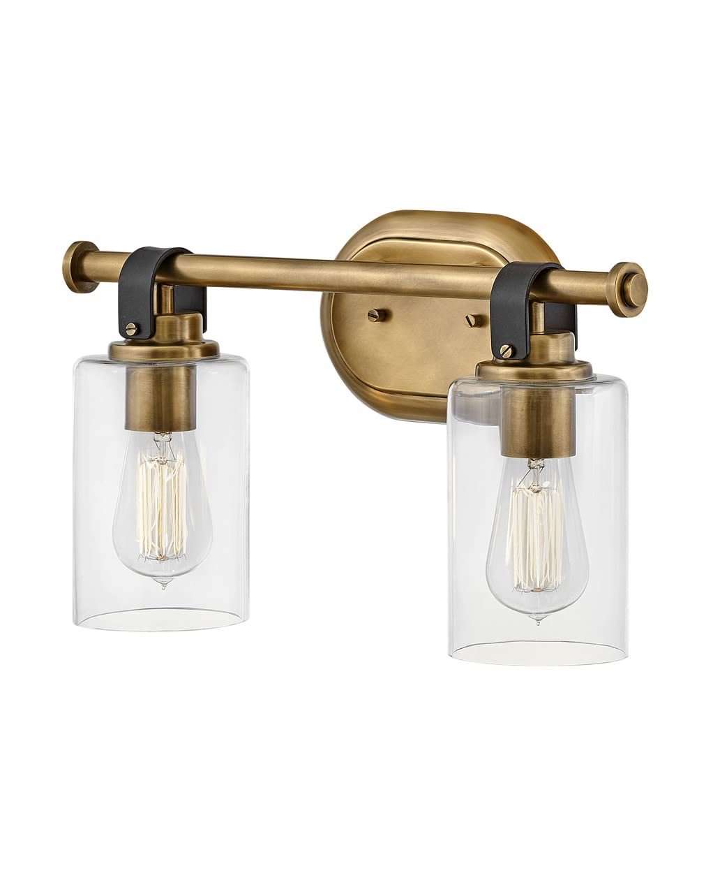 Hinkley Halstead Small Two Light Vanity Sconce - Rustic Style Faux Leather Clear Glass Shade Heritage Brass Finish - Perfect for Bathroom Vanity, Bedroom, or Entryway Lighting