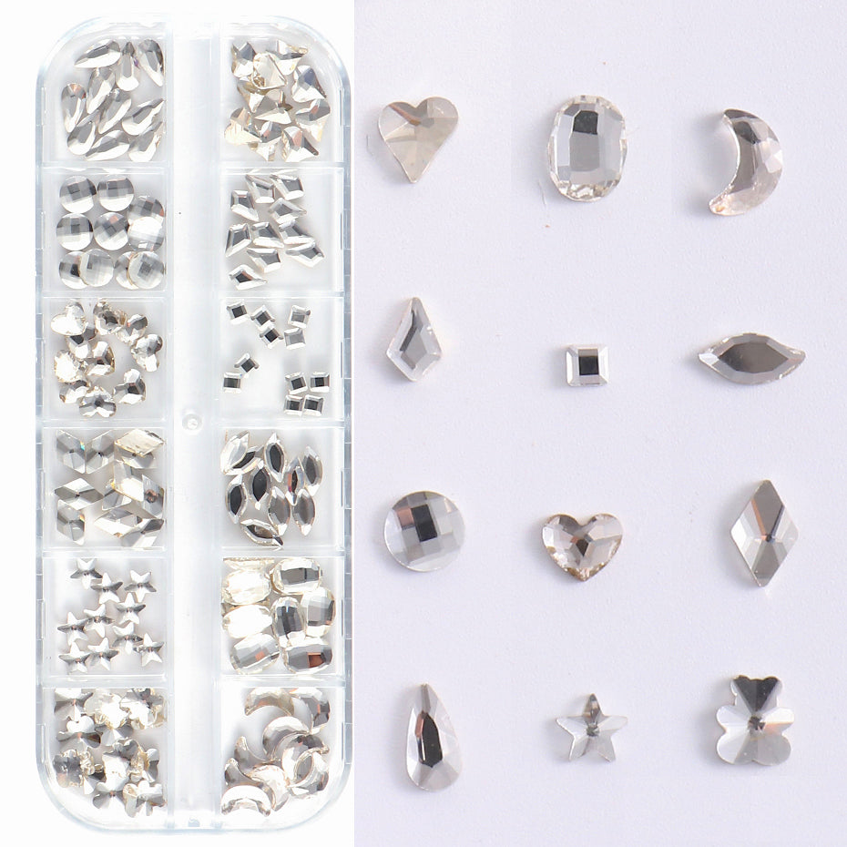 Premium Crystal Mixed Shapes Nail Rhinestones Tray - 1000pcs Assorted Designs for Nail Art, DIY Manicure & Decoration | Perfect for Salons, Home Use & Gift Giving