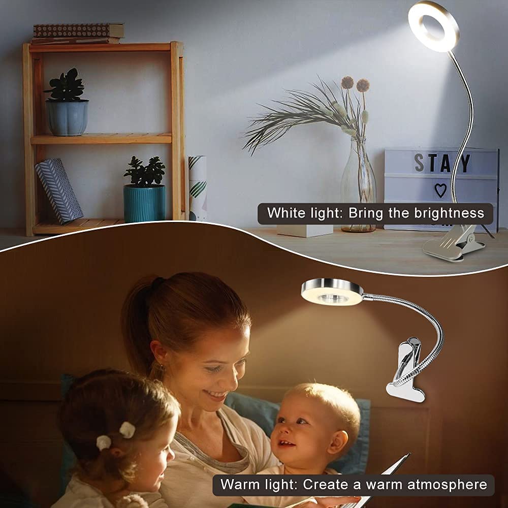 DINGLILIGHTING DLLT LED USB Reading Light Clip - Adjustable 2 Light Colors, Eye-Caring Desk Lamp for Laptop, Books, Piano, Bed Headboard - Includes Adapter | Perfect for Night Reading, Studying & Office Work