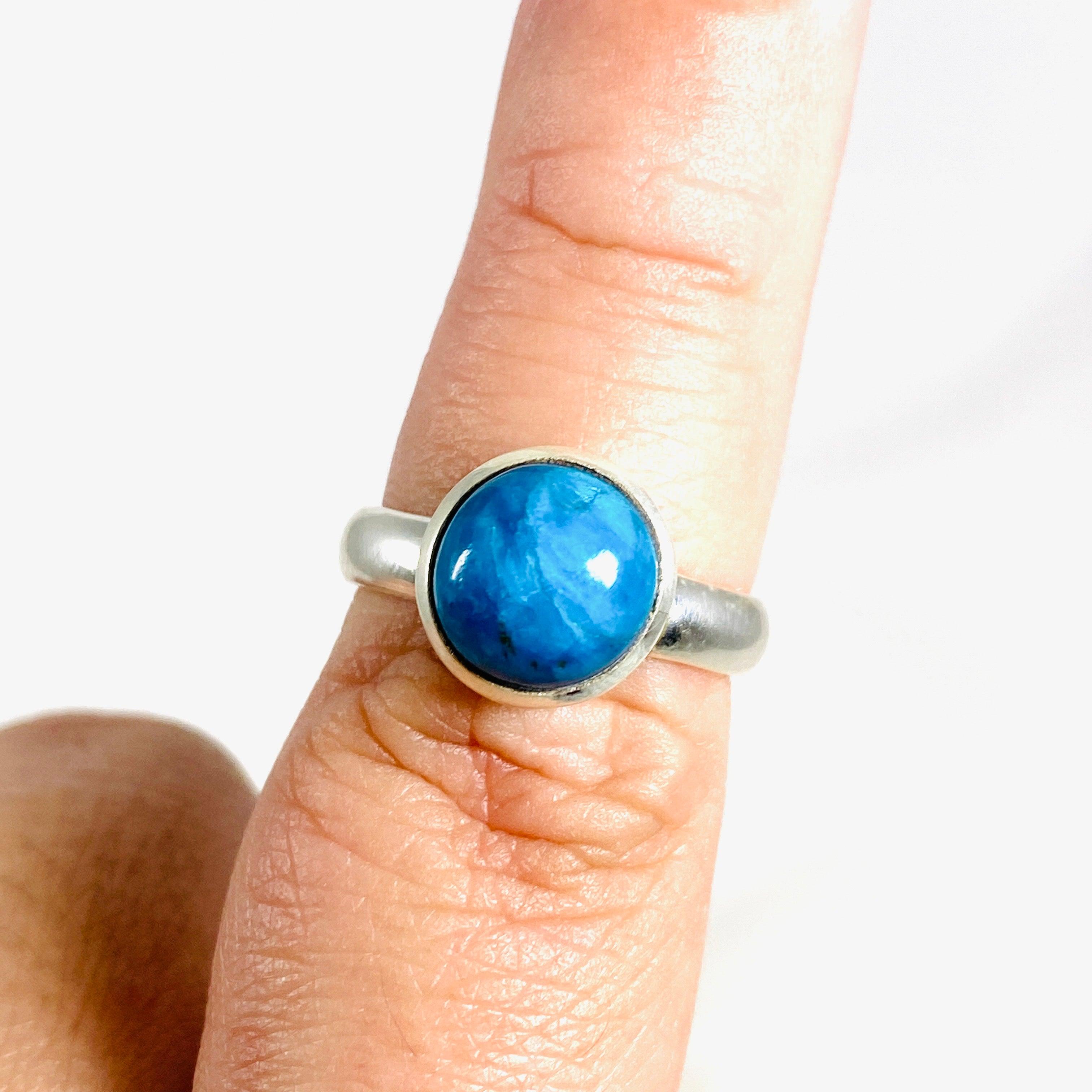 Cavansite Round Ring Size 8 - Blue Green Gemstone Jewelry for Women - Perfect for Wedding, Engagement & Everyday Wear
