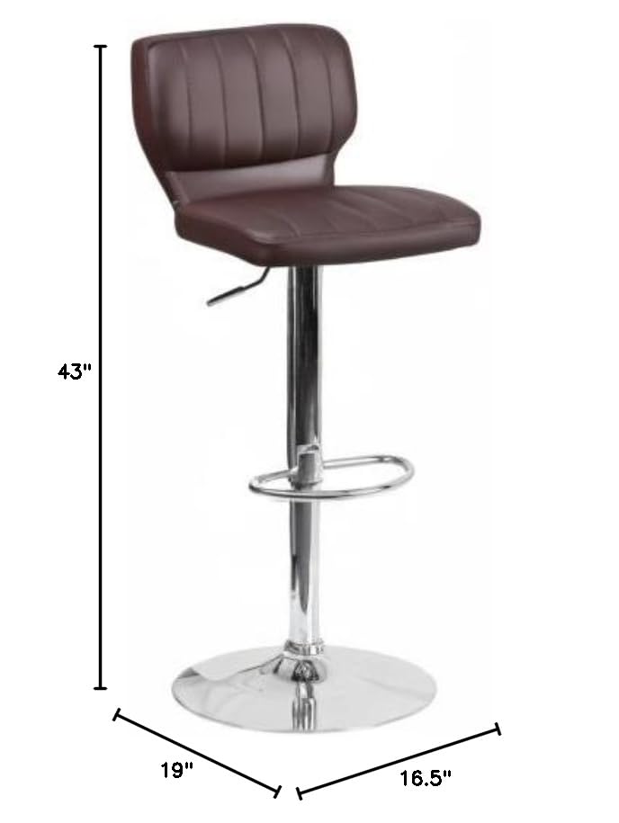Flash Furniture Samantha 2-Pack Adjustable Height Bar Stools - Contemporary Brown Vinyl Upholstery with Vertical Stitch Back & Chrome Base - Perfect for Kitchen Islands, Home Bars & Counter Seating
