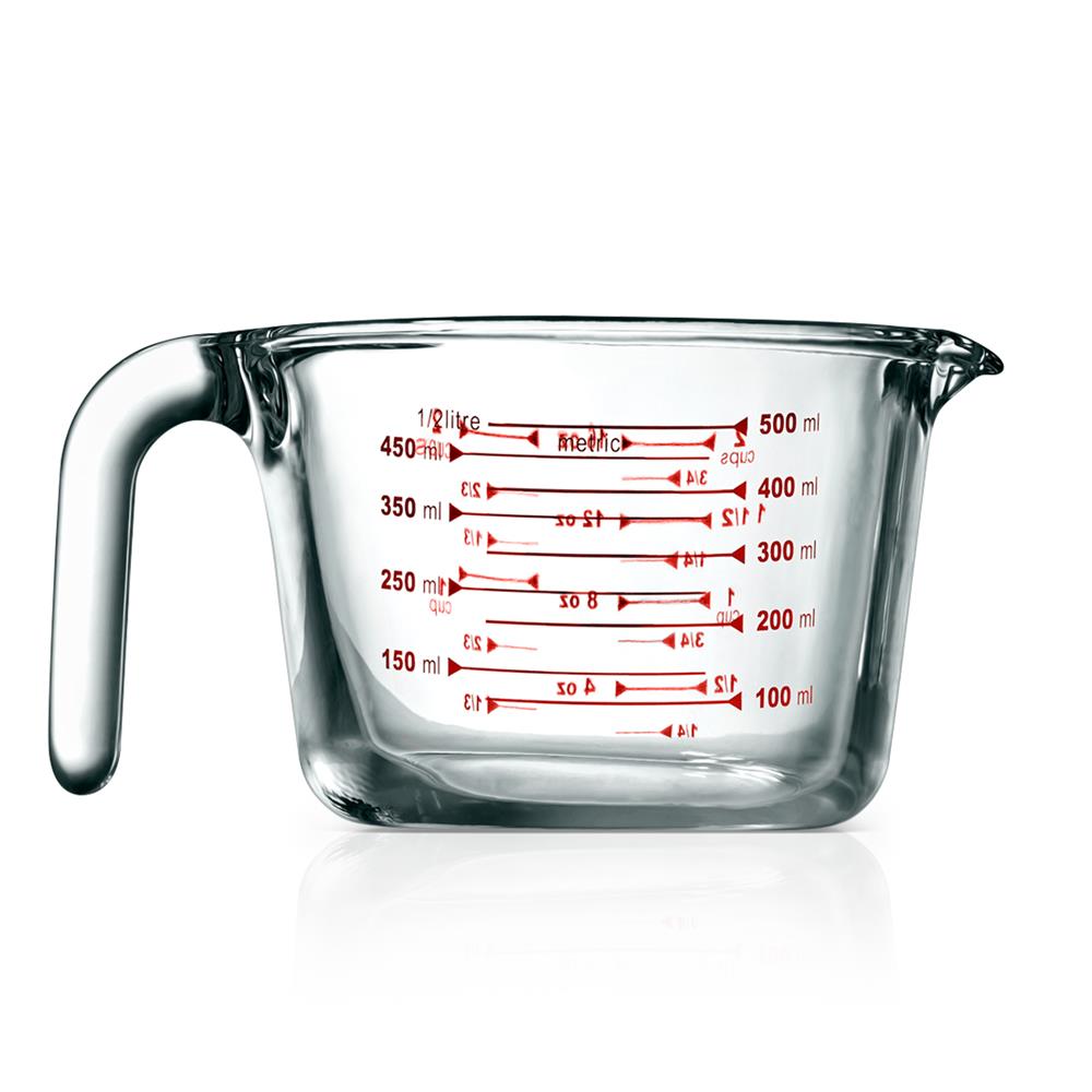 Premium Glass Measuring Cup Set - 4-Piece Shatterproof Kitchen Measuring Cups with Spout & Handle for Baking, Cooking, and Mixing - Essential for Liquid & Dry Ingredients (1, 2, 4, 8 Cup Sizes)