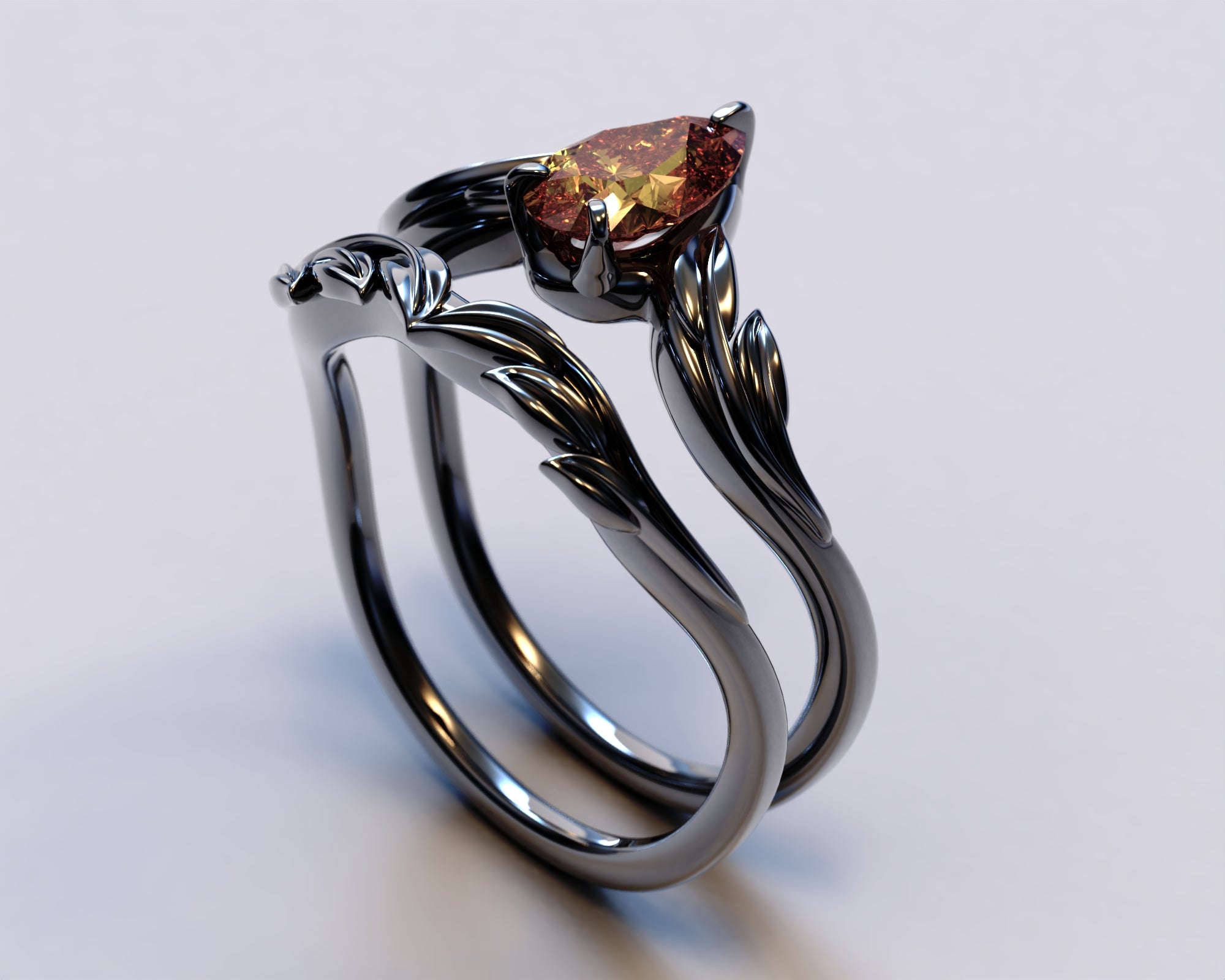 Pear Garnet Black Engagement Ring Set - Art Deco Style Vintage Wedding Band for Women - Perfect for Proposals, Anniversaries & Special Occasions