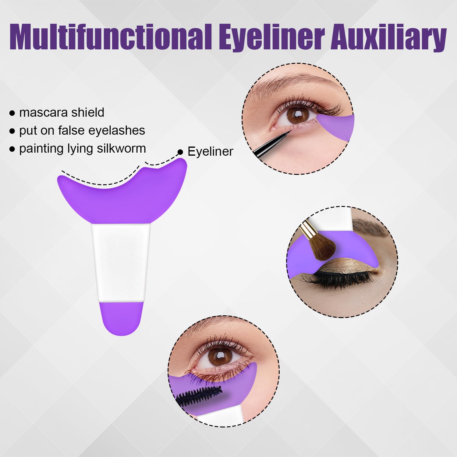 3Pcs Soft Silicone Eye Stencil Set - Reusable Eyeliner & Eyeshadow Guide with Mascara Shield - Beginner Friendly Makeup Tool for Perfect Eye Makeup (Purple) - Great for Daily Makeup, Professional Looks, Cosplay, Halloween, Bridal Makeup, Self-Care & Makeup Practice - Ideal for Home Use, Salons, Makeup Artists & DIY Beauty Lovers