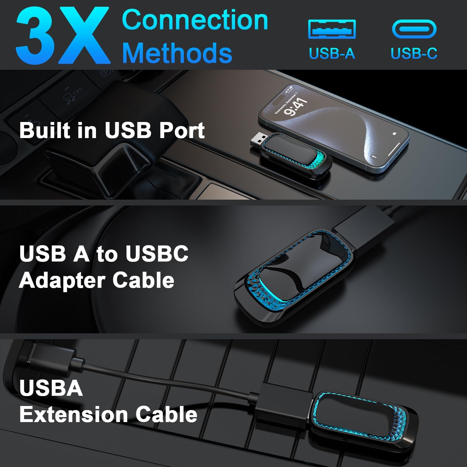 Wireless CarPlay & Android Auto Adapter for iPhone - 2-in-1 Auto Connect Dongle with Thermal Vent Design for Factory Wired Cars | Perfect for Commuting, Road Trips & Hands-Free Driving