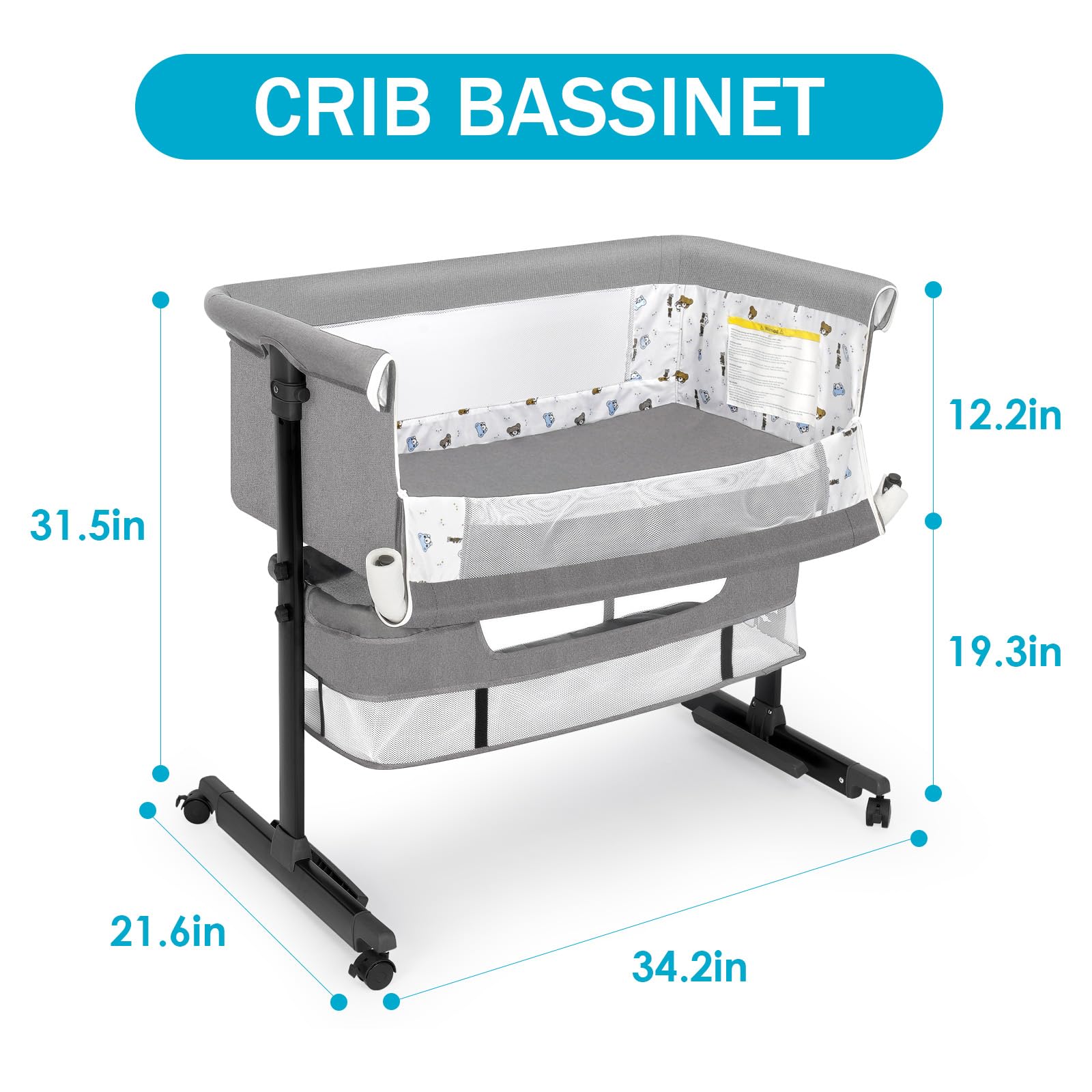 2024 New Style Light Grey Baby Bassinet - Portable Foldable Bedside Sleeper Crib for Boys & Girls | Perfect for Nursery, Travel & Co-Sleeping