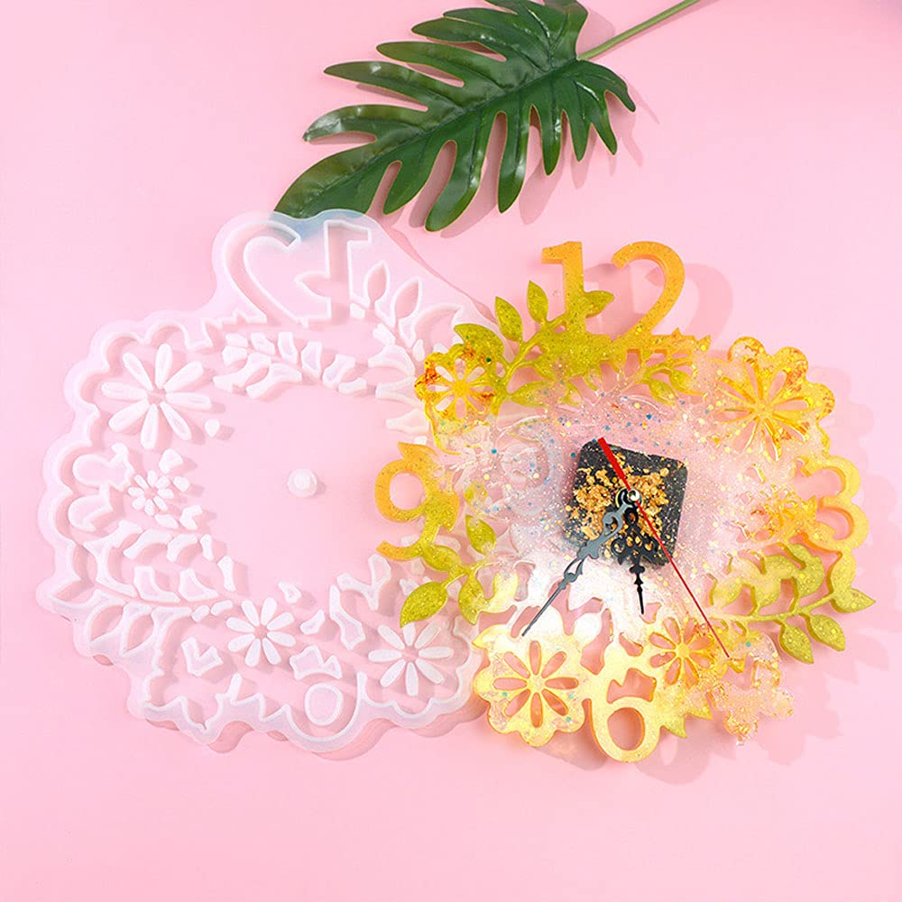 DIY Resin Flower Clock Silicone Molds with Clock Movement Kit - Large Arabic Numeral Epoxy Casting Mold for Home Decor & Craft Projects - Perfect for Wall Clocks, Gifts, and DIY Art Creations
