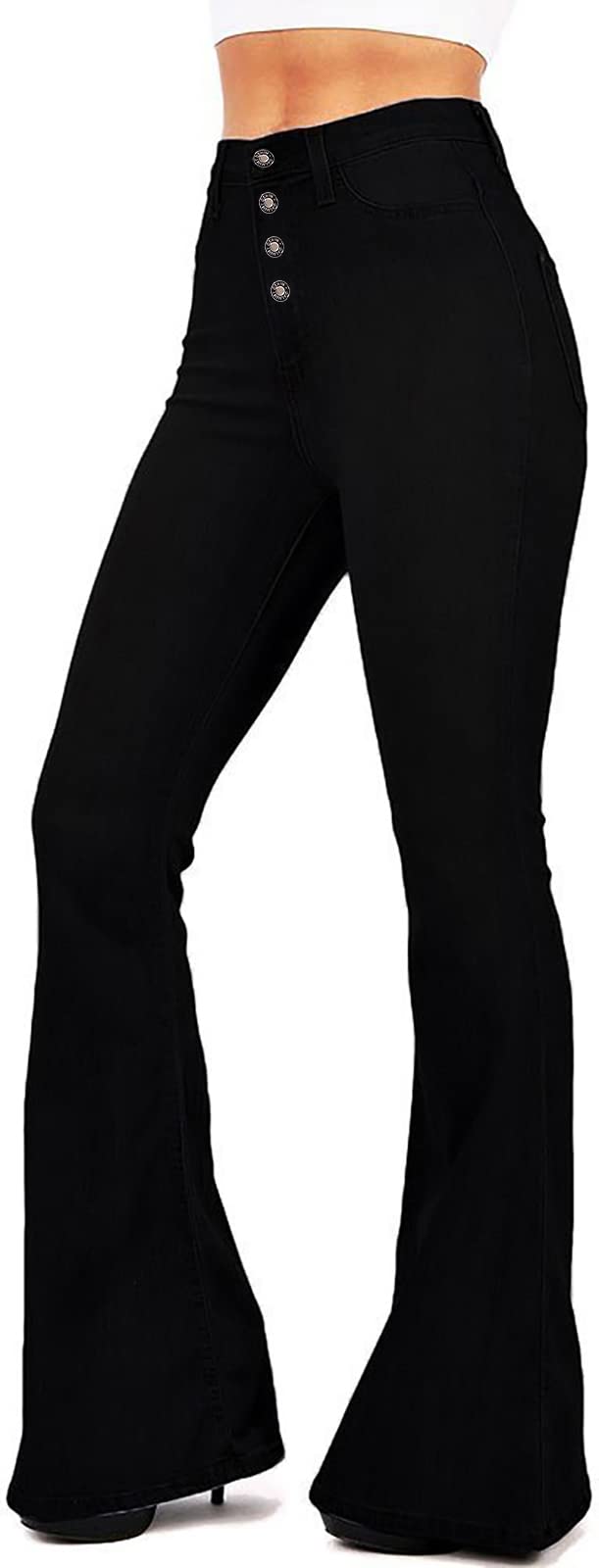 BISUAL Women's High Rise Wide Leg Flare Jeans - Stretch Denim Slimming Bell Bottom Pants for Casual & Retro Style | Perfect for Everyday Wear, Date Night & 70s Fashion Looks