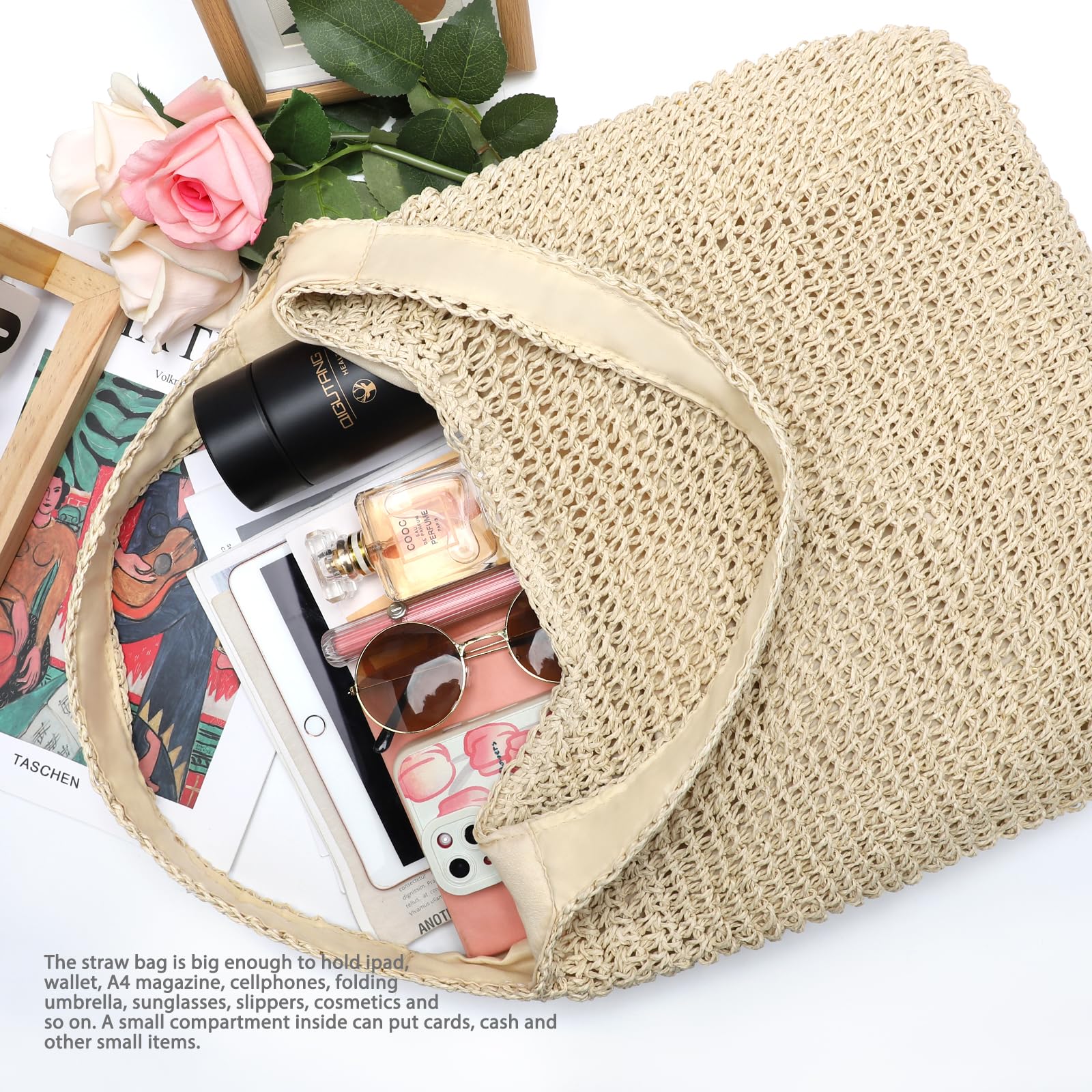 Stylish Straw Beach Tote Bag for Women - Woven Boho Shoulder Handbag for Summer Vacations | Perfect for Pool Parties, Beach Getaways & Boho Fashion Outfits