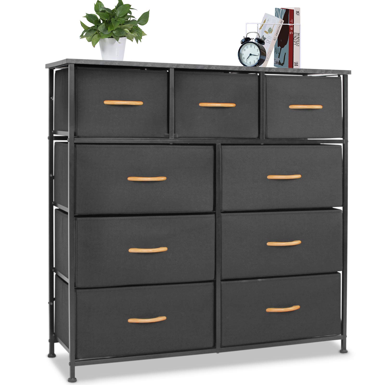Bigroof 6-Drawer Dresser with Storage Organizer - Steel Frame & Wood Top Fabric Bins for Bedroom, Closet, Nursery - Perfect for Organizing Clothes, Blankets, Plush Toys & Home Essentials (White/Gray)