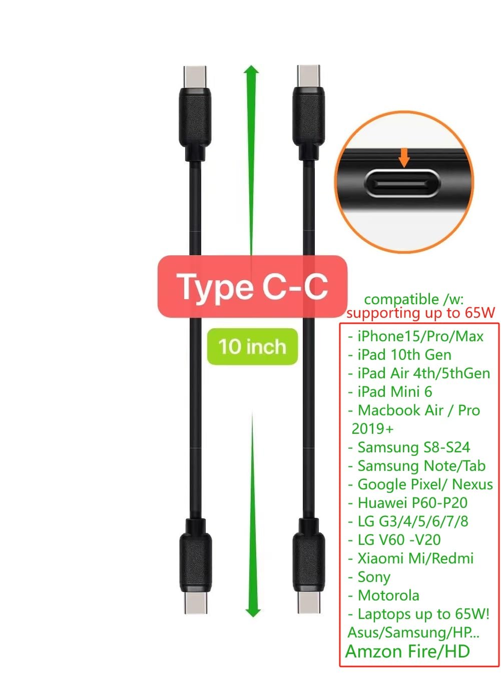JuSoFU 10-Pack Short USB Cables - USB C, Micro USB & USB for iPhone, iPad, MacBook - Perfect for Travel & Charging Stations
