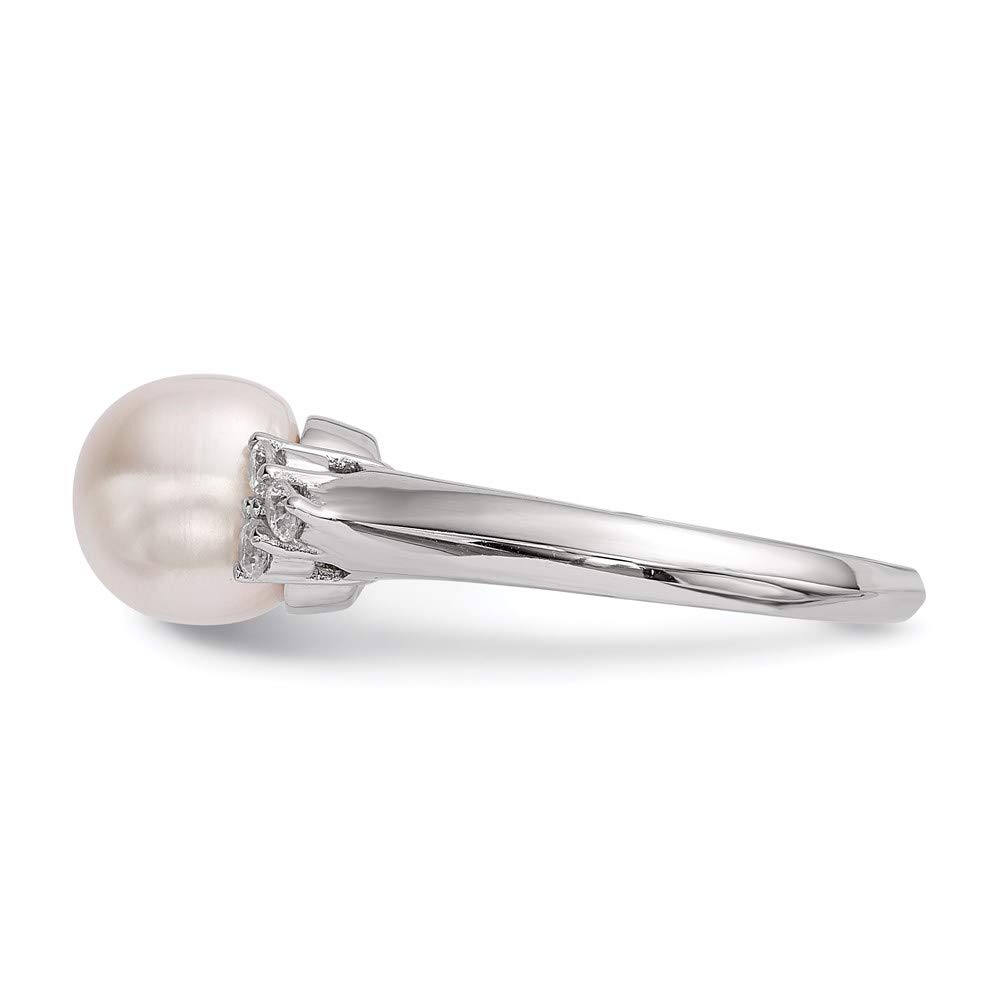 925 Sterling Silver Freshwater Cultured Pearl & Cubic Zirconia Ring for Women - Elegant White Button Pearl Jewelry (8-9mm) | Perfect Gift for Her, Anniversary, Wedding & Special Occasions
