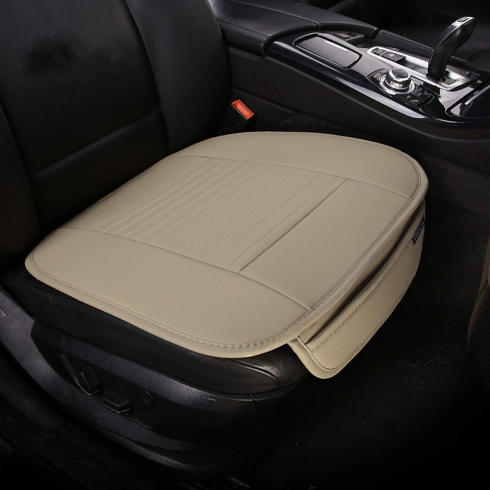 Premium PU Leather Car Seat Cushion - Universal Fit for All Sedans - Single Driver Seat Cover (Beige) - Comfort & Style for Commuting, Road Trips & Long Drives