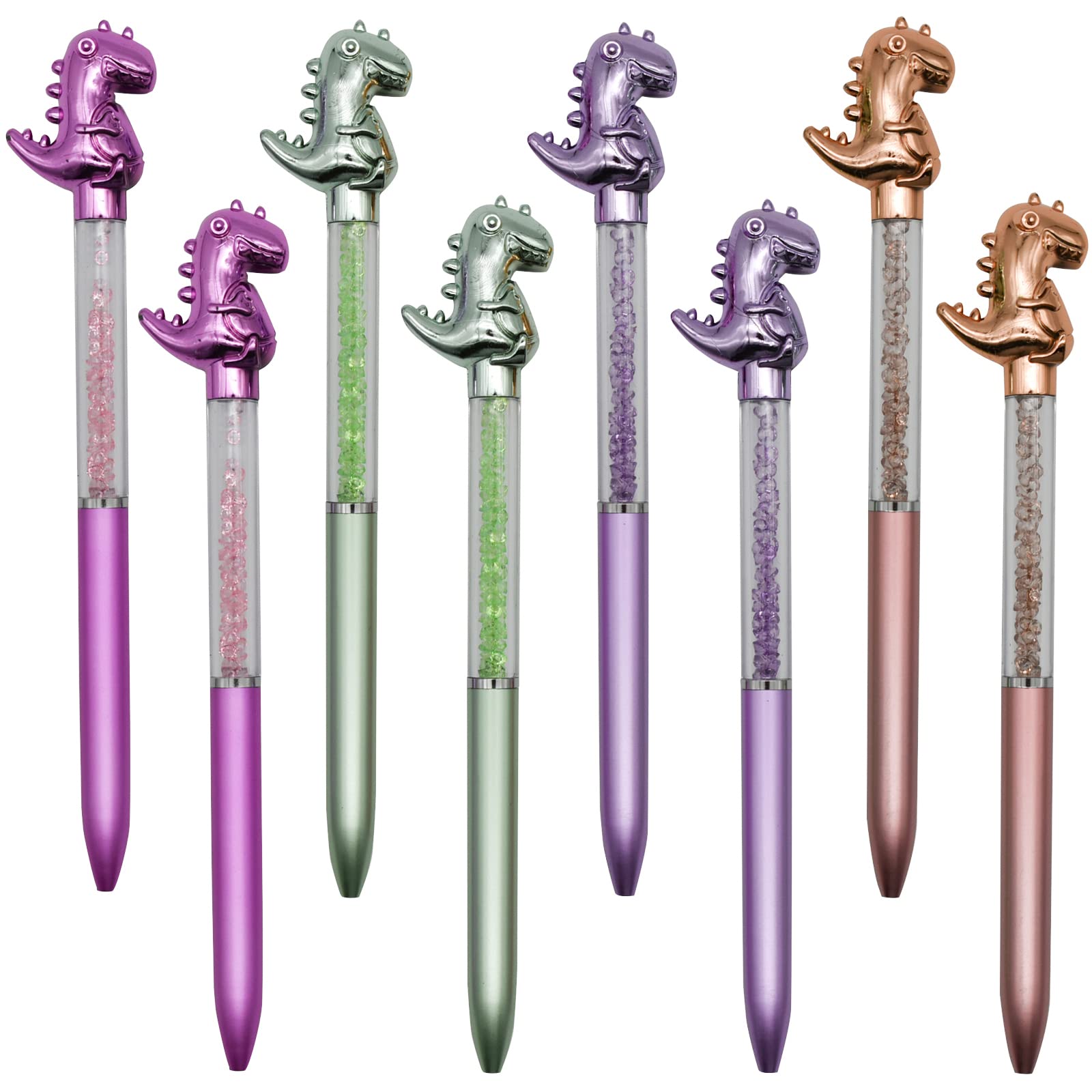 12-Pack Dinosaur Ballpoint Pens - Retractable Animal Bling Pens with Crystal Quicksand & Black Ink for School, Office, Party - Fun Writing Supplies for Kids, Students, Teachers & Dino Lovers