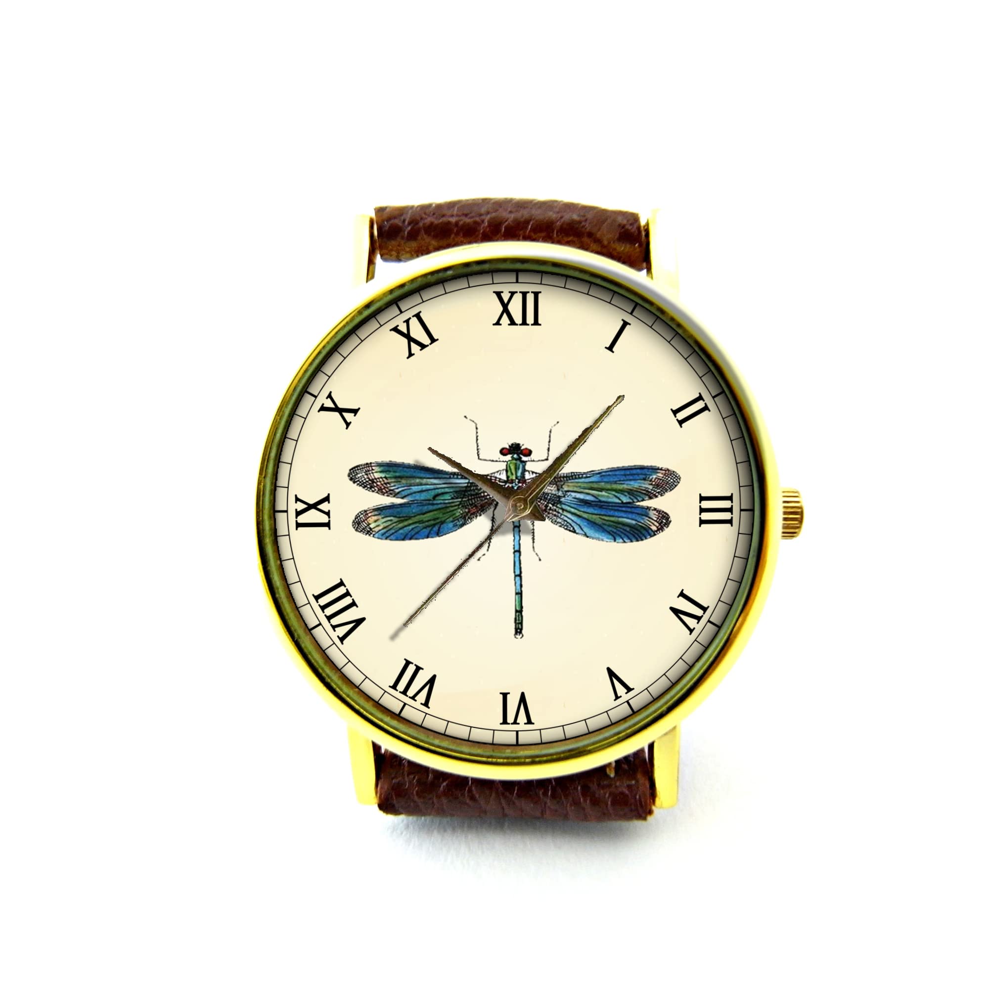 Vintage Dragonfly Leather Watch - Unisex Men's & Women's Fashion Timepiece with Dragonfly Jewelry Design P282 | Perfect for Casual Wear, Office & Gift Giving