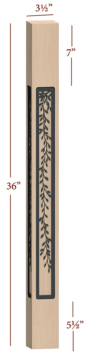 Premium Fast Snap Skyline Island Post with Laurel Metal Inlay - 36 x 3.5 x 3.5 Inches - Durable Fence Post for Backyard, Garden, and Property Boundaries