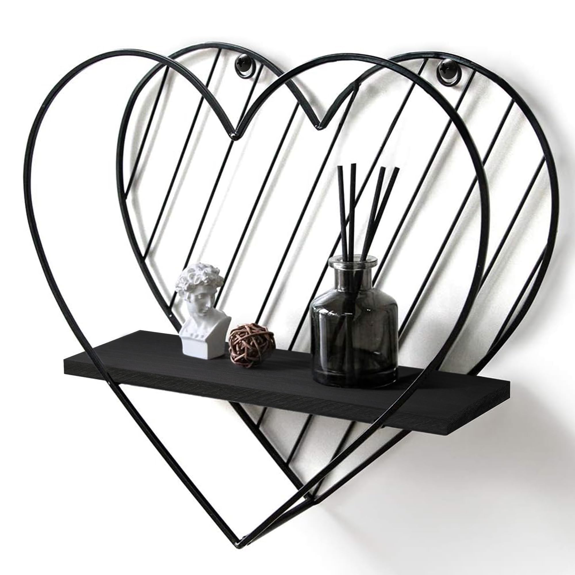 Afuly Floating Shelves - Black Heart Shaped Wall Shelf, Modern Minimalist Storage Organizer for Bedroom, Bathroom, Living Room | Home Decor & Wall Display for Photos, Plants, Books