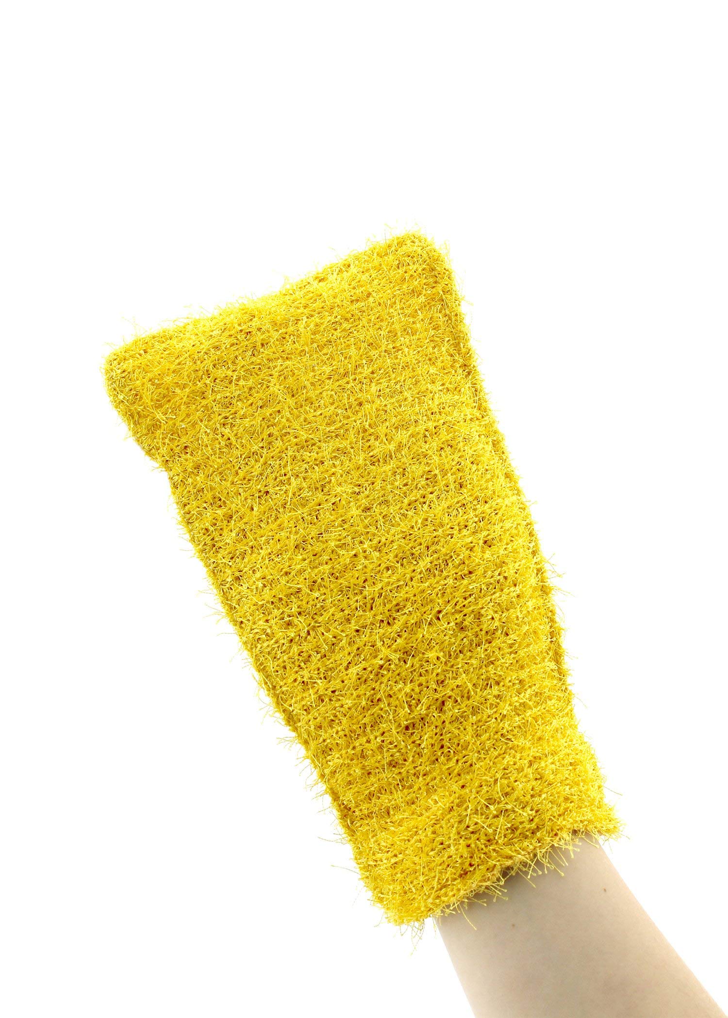 Exfoliating Loofah Glove Scrubber - Double Sided Bath Sponge Mitten & Soap Pouch for Deep Cleansing & Foaming (Yellow) | Perfect for Shower, Spa, and Body Exfoliation