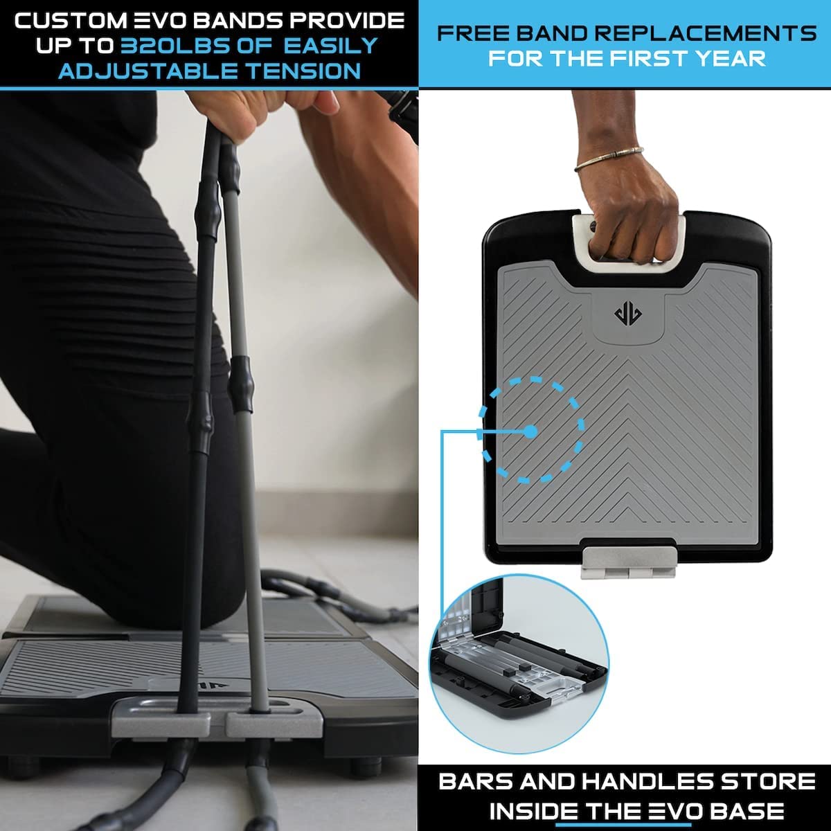 EVO Gym - Portable Home Gym Strength Training Equipment with Resistance Bands, Base Holds Gym Bar & Handles | All-in-One Workout System for Home, Travel & Outdoor Fitness | Perfect for Full-Body Exercise, Muscle Building & Weight Loss